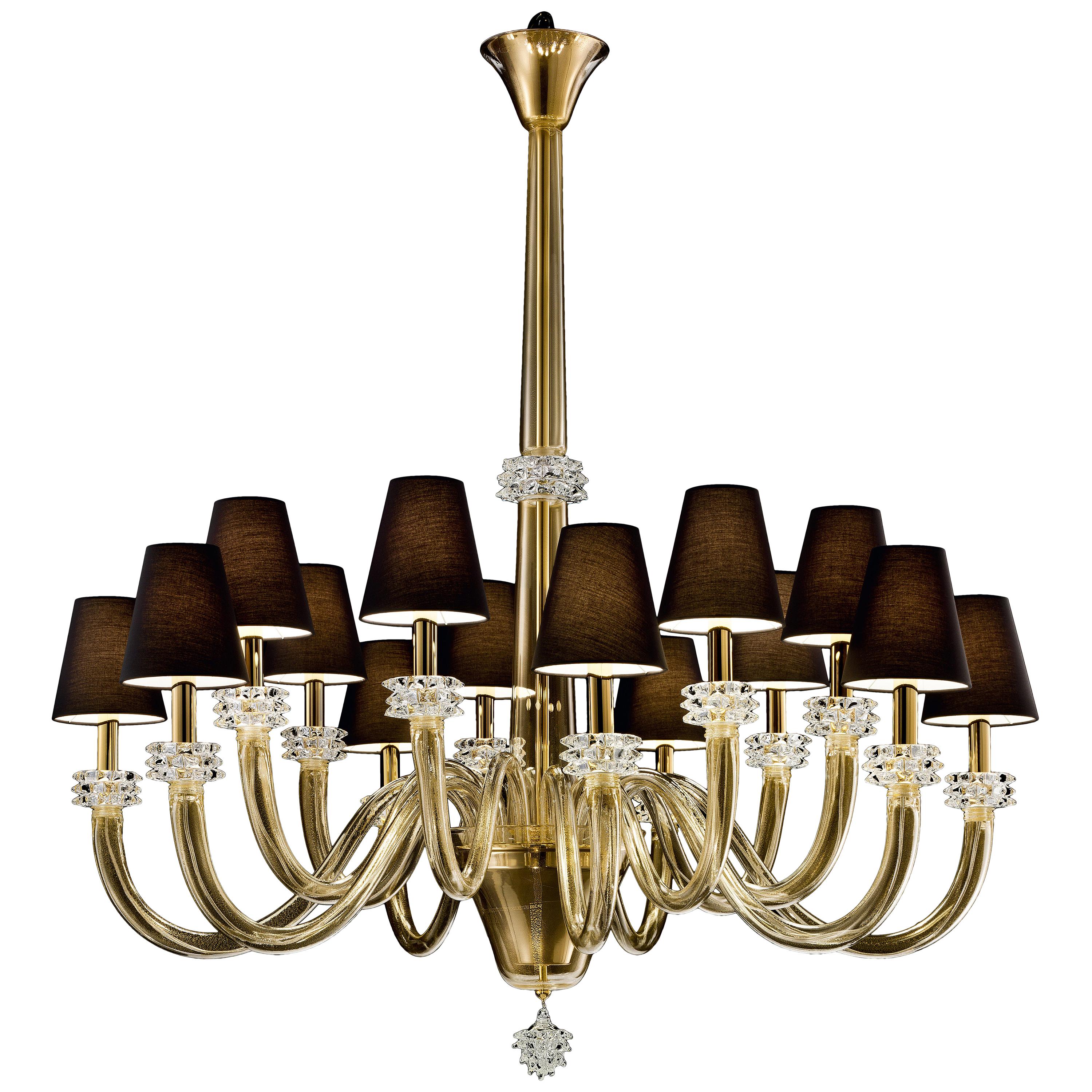 Amsterdam 5562 14 Chandelier in Gold Glass with Black Shade, by Barovier&Toso