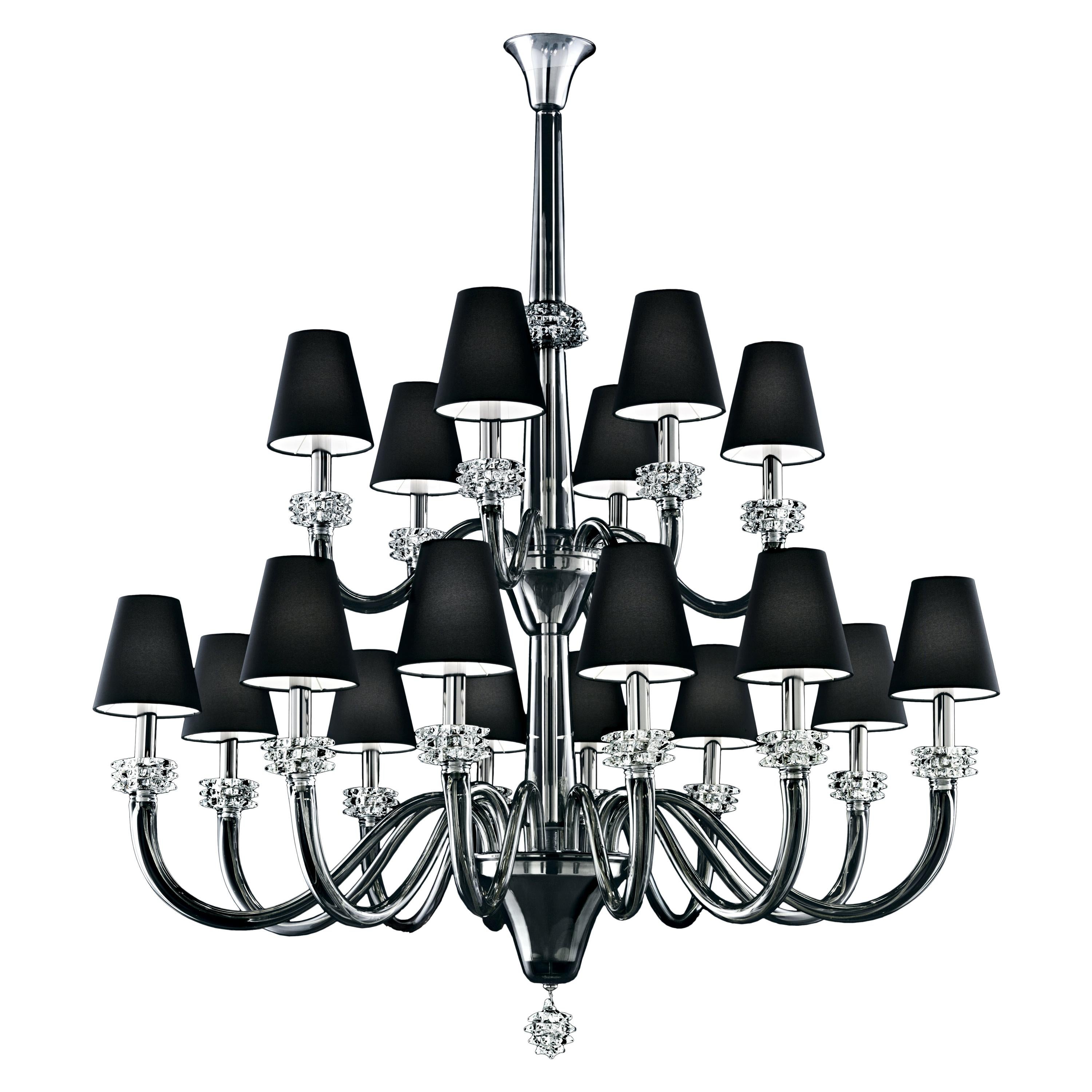 Gray (Grey_IC) Amsterdam 5562 18 Chandelier in Chrome & Glass, Black Shade, by Barovier&Toso