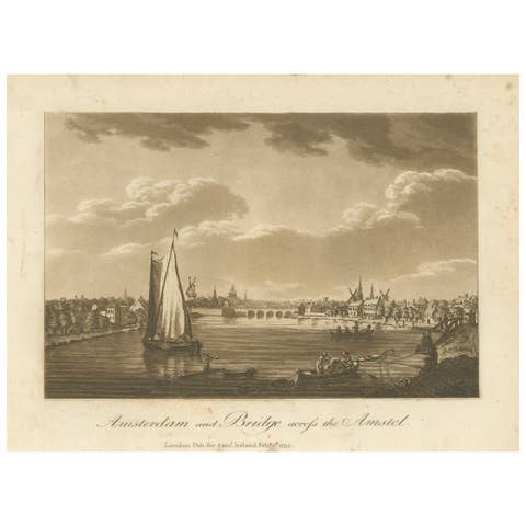 Amsterdam and the Bridge across the Amstel River, aquatint by S.Ireland, 1795