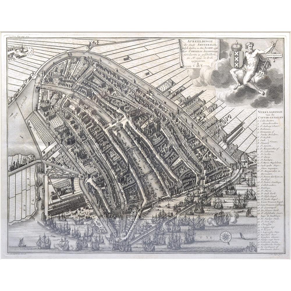 “Afbeeldinge der Stad Amsterdam, gelyk deselve in den jaren 1536 door Cornelis Antonisz na ’t leven is geschildert, en Ao 1544 in druk uytgegeven.”, engraved by Joost van Sassen and published by Johannes van Septeren in Amsterdam in 1729. Size: 35,5