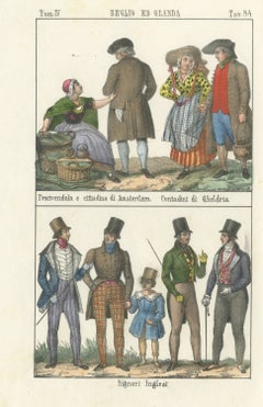 Amsterdam Fishwife, Gelderland Peasants and English Gentlemen, Lithograph, 1842