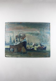 Amsterdam Harbour view with Steamboat oil on cardboard First half 20th century