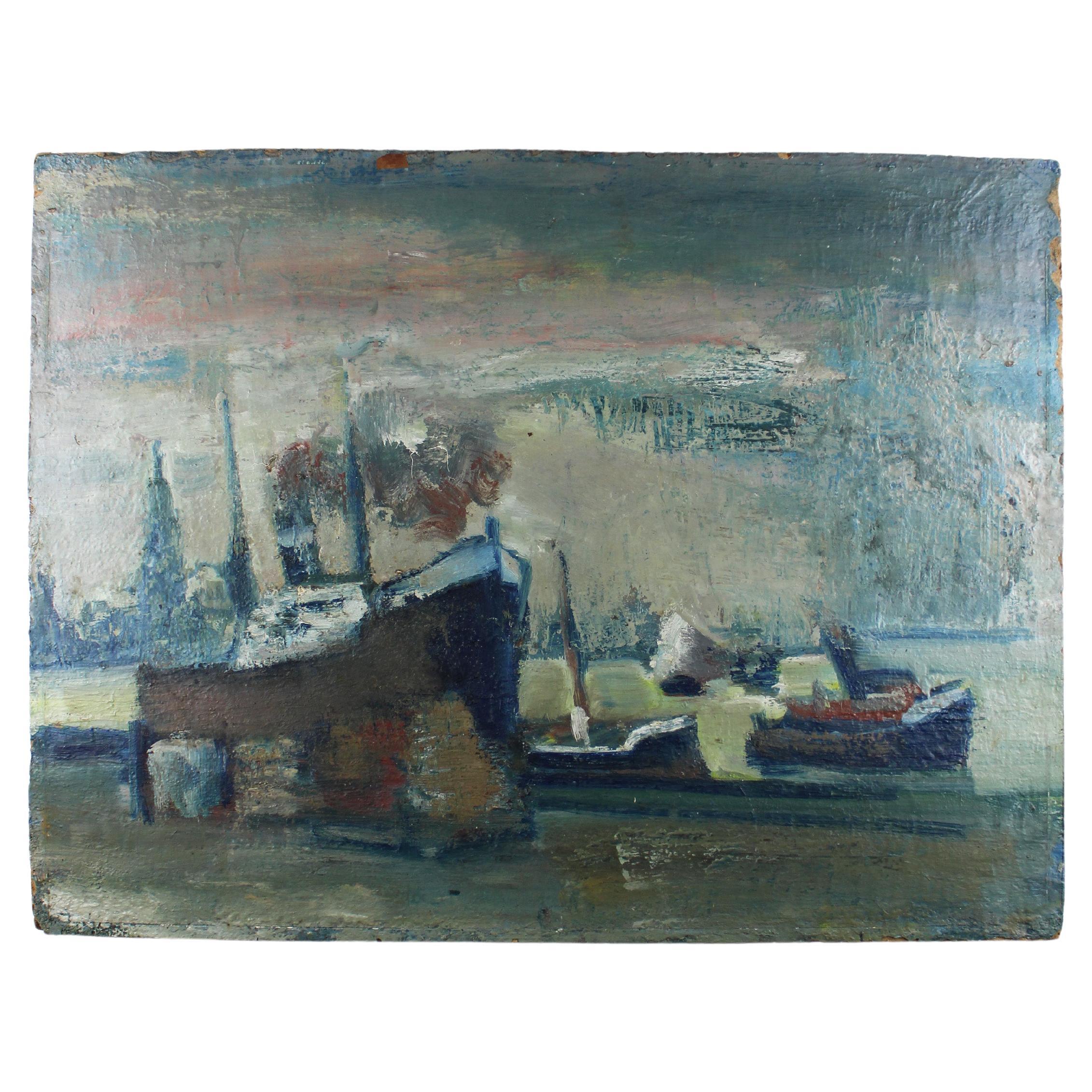 Amsterdam Harbour view with Steamboat oil on cardboard First half 20th century