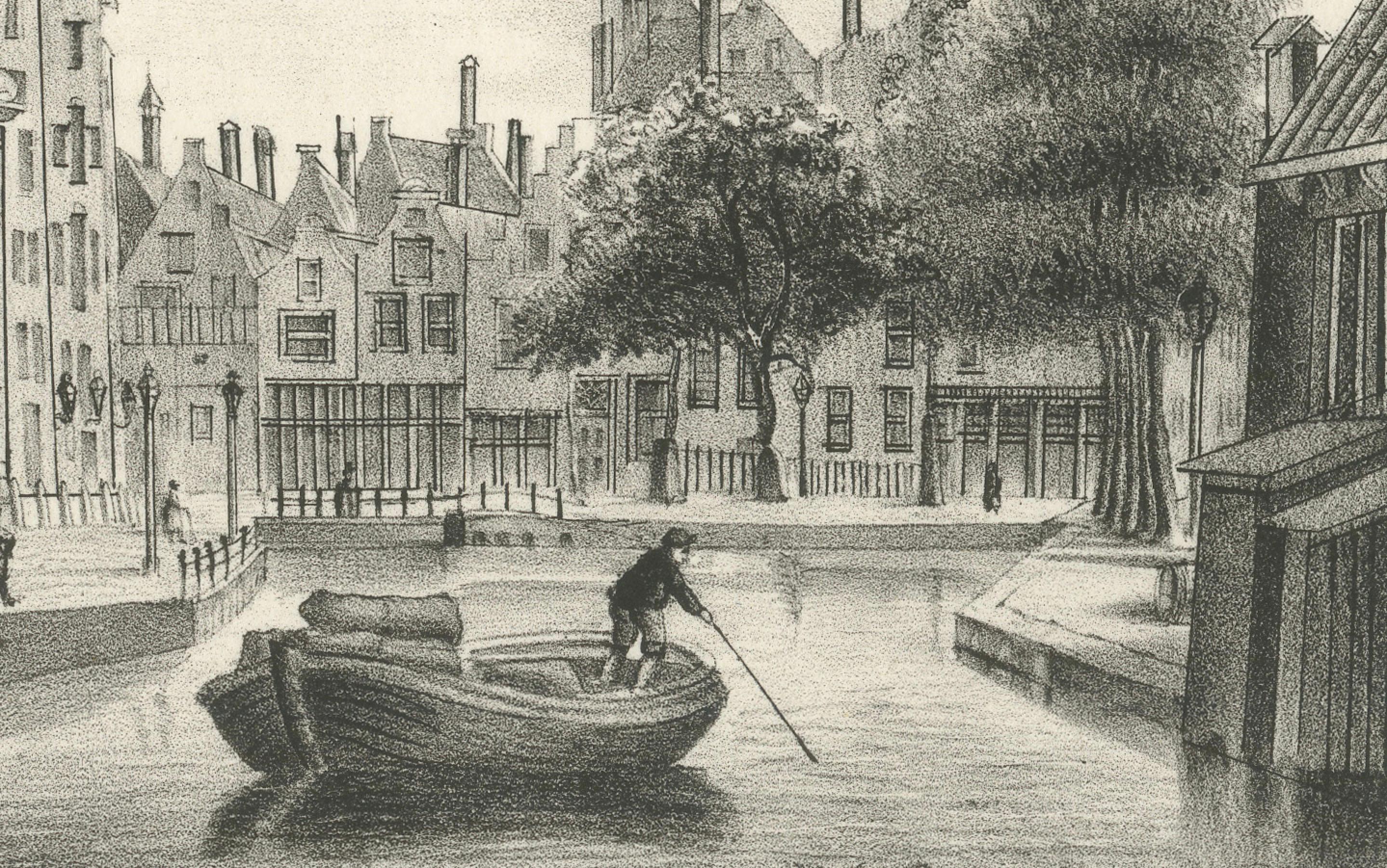 Amsterdam Maagdenhuis - Litografía del siglo XIX de un monumento histórico Mediados del siglo XIX en venta