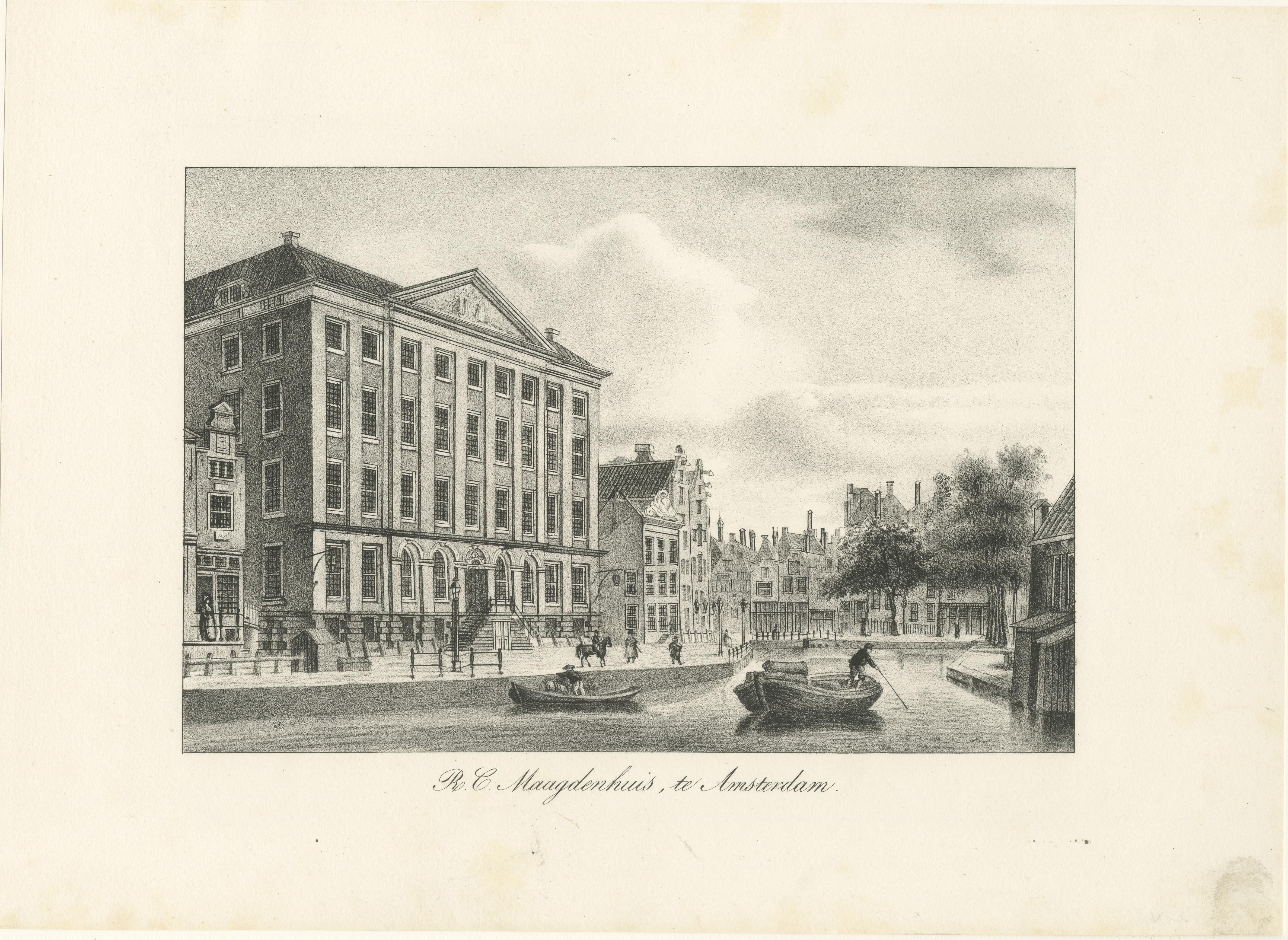 Amsterdam Maagdenhuis - Litografía del siglo XIX de un monumento histórico en venta 2