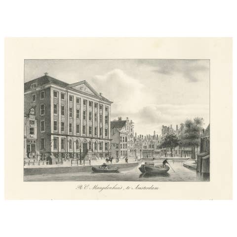 Amsterdam Maagdenhuis – 19th Century Lithograph of a Historical Landmark