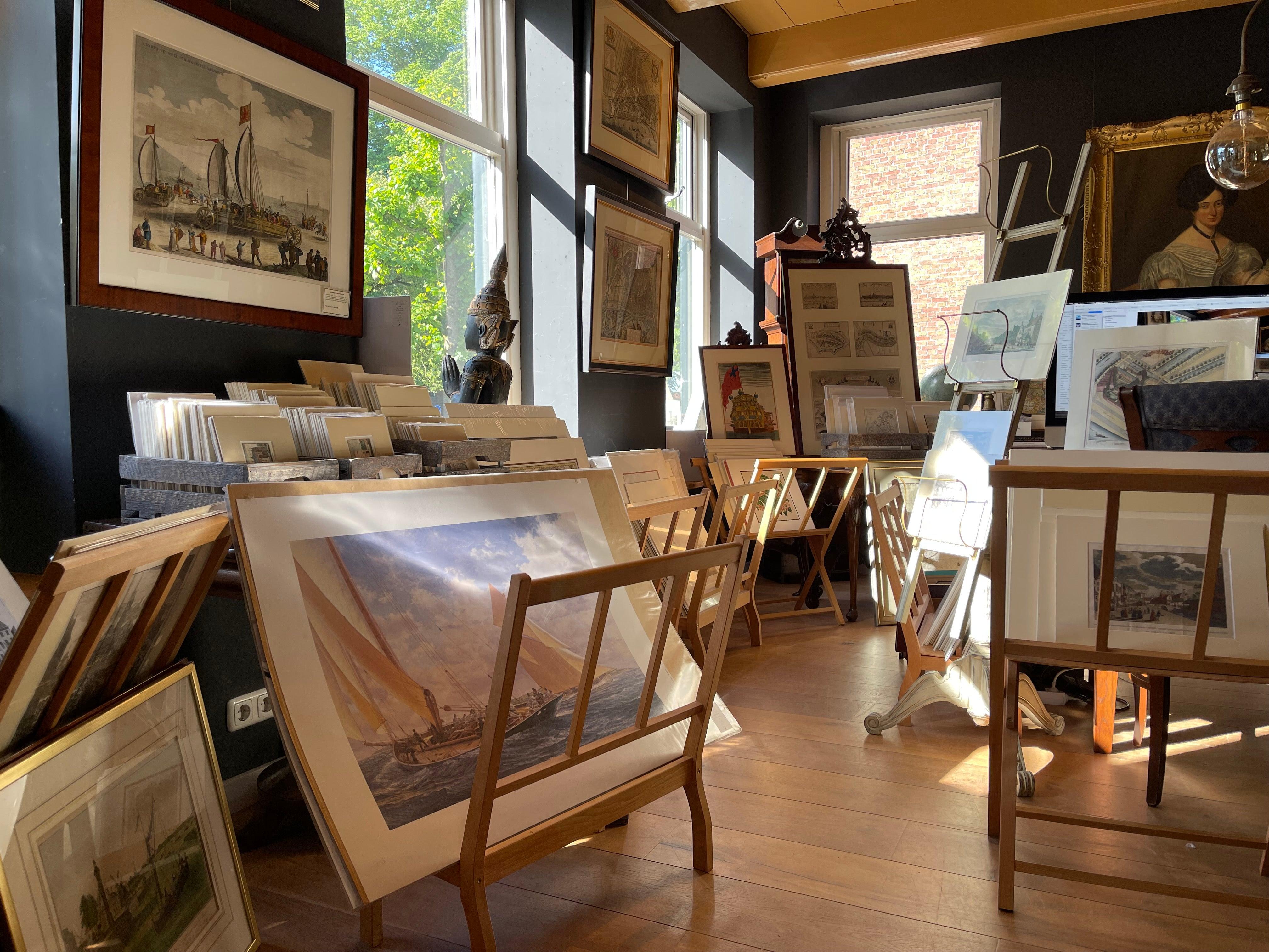 Vista del astillero marítimo de Amsterdam por Schelfhout, litografía del siglo XIX en venta 2