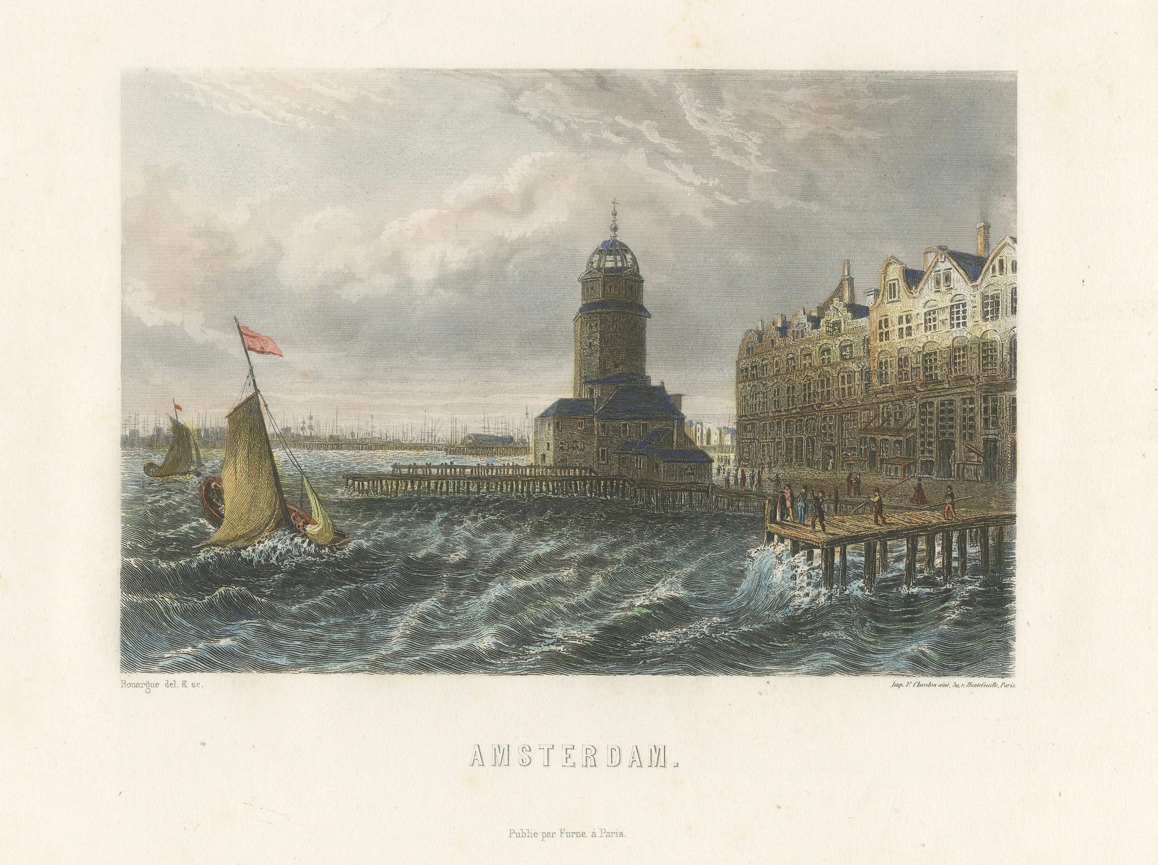Amsterdam: Mid-19th Century Hand-Colored Steel Engraving by Bourgin, Paris For Sale 1
