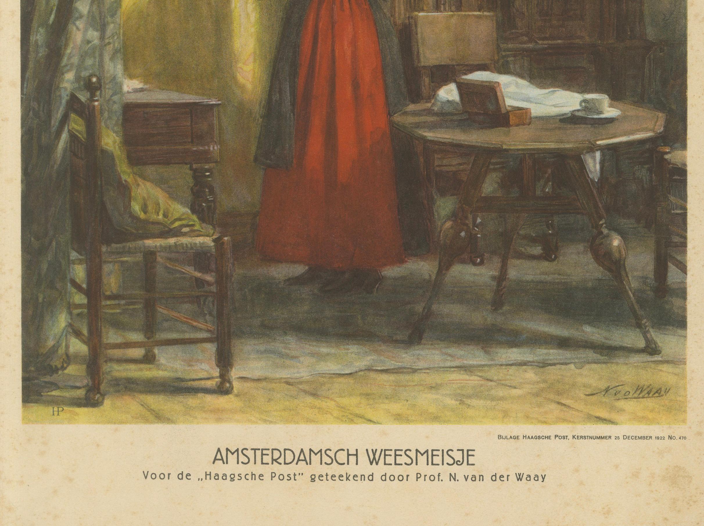Amsterdamer Waisenmädchen in traditioneller Tracht - Druck von N. van der Waay, 1923 (Niederländisch) im Angebot