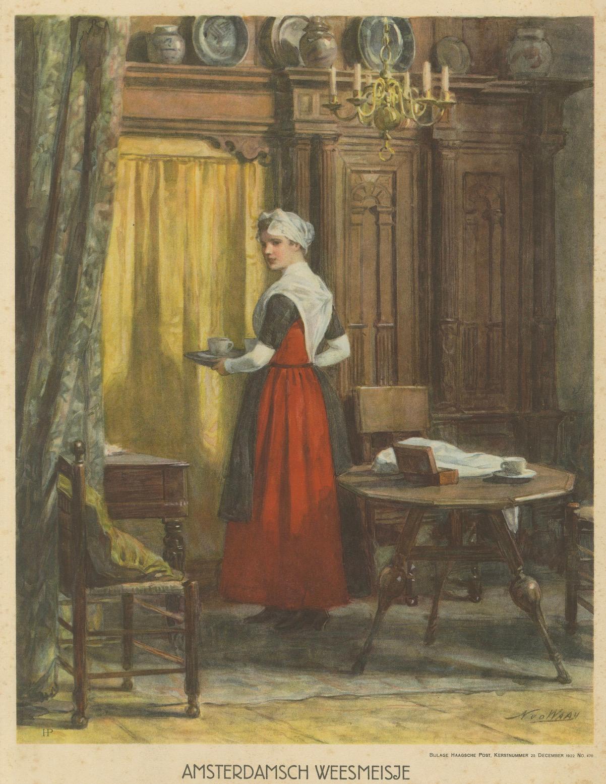 Amsterdamer Waisenmädchen in traditioneller Tracht - Druck von N. van der Waay, 1923 (Papier) im Angebot