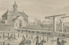 Amsterdam Print of the Utrechtsche Poort and Windmill Scene, circa 1850