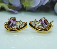 Amsterdam Sauer 18K Gold Pink Imperial Topaz Diamond Earrings Vintage Designer