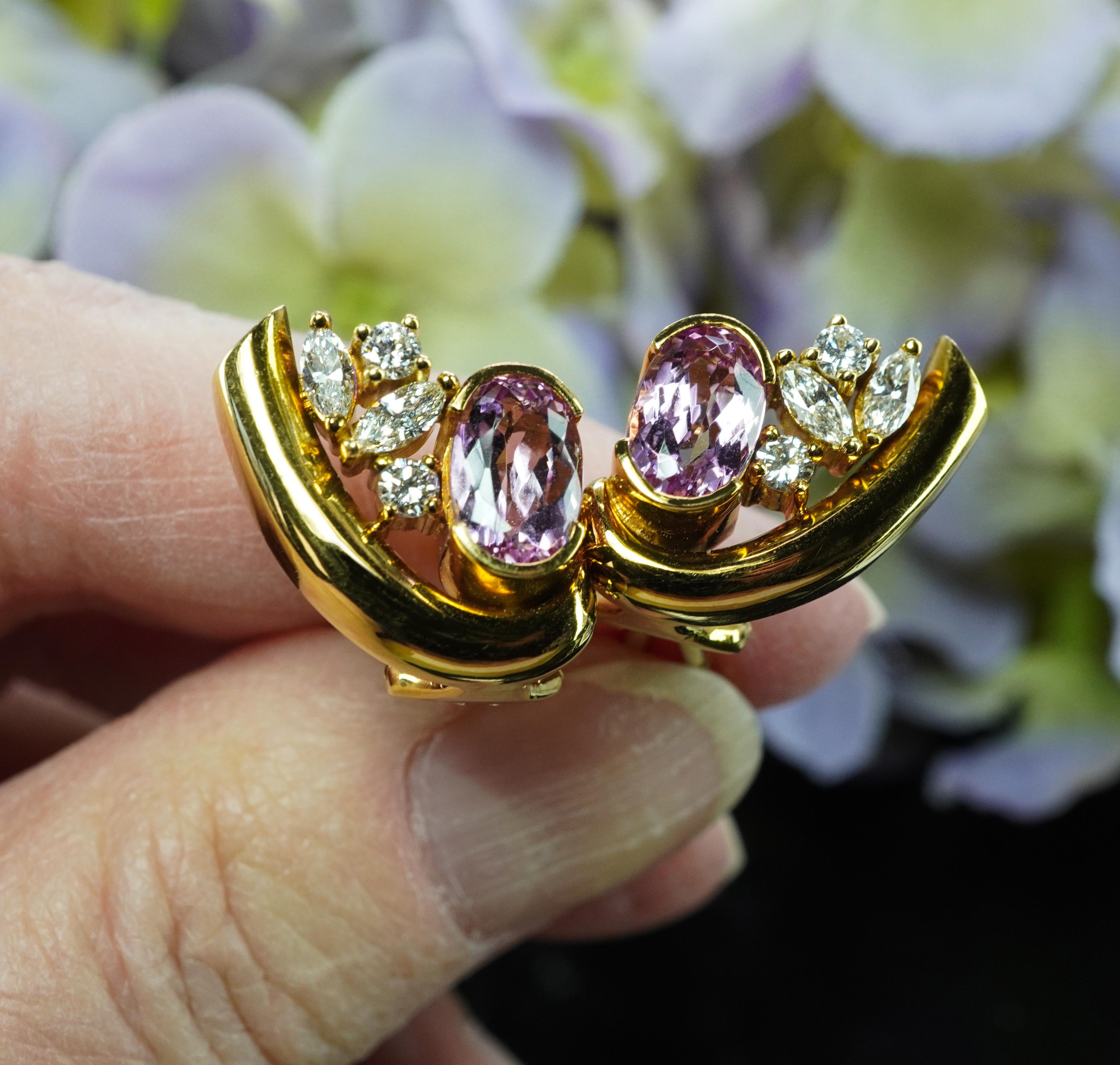 Amsterdam Sauer 18K Gold Rosa Imperial Topas Diamant Ohrringe Vintage By Designer (Retro) im Angebot