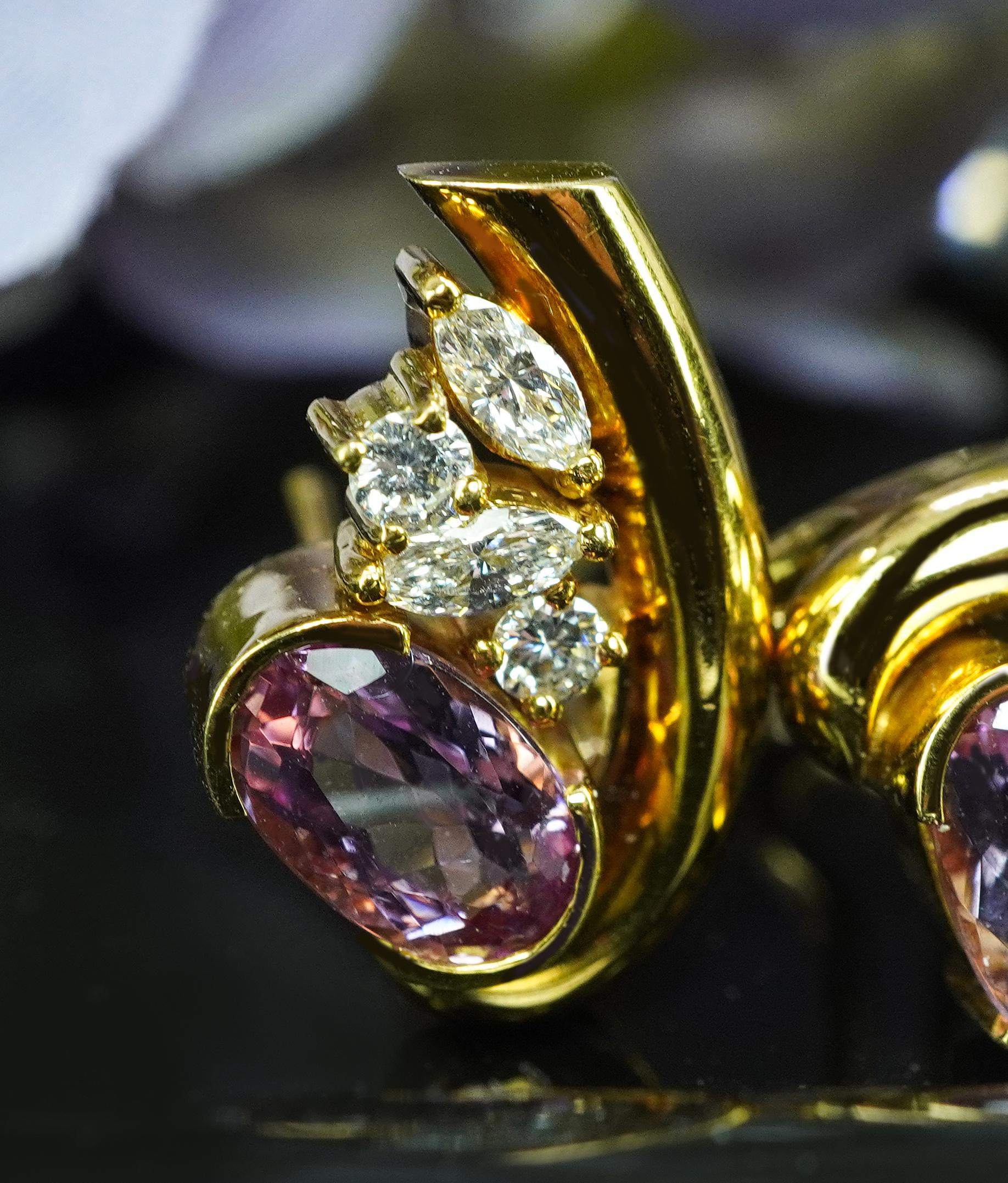Amsterdam Sauer 18K Gold Rosa Imperial Topas Diamant Ohrringe Vintage By Designer (Ovalschliff) im Angebot