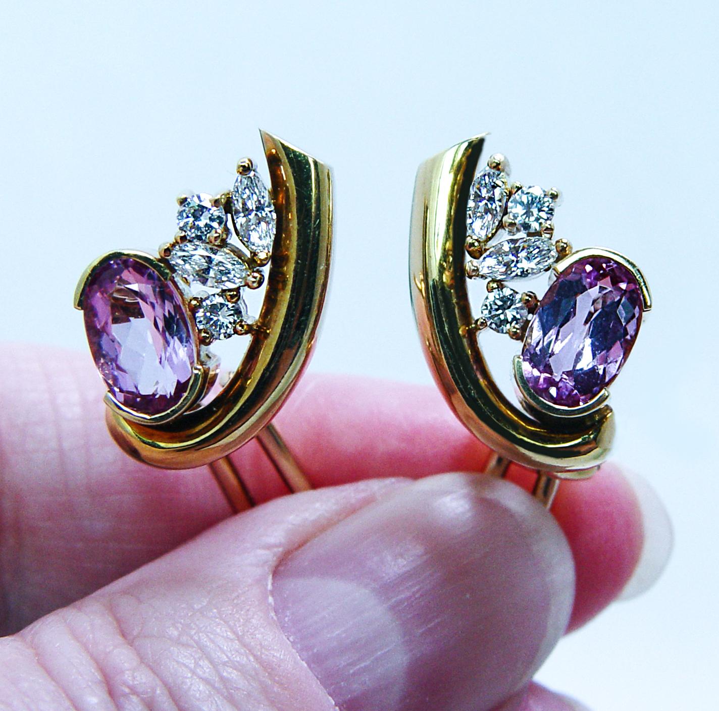 Amsterdam Sauer 18K Gold Rosa Imperial Topas Diamant Ohrringe Vintage By Designer Damen im Angebot