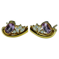 Amsterdam Sauer 18K Gold Pink Imperial Topaz Diamond Earrings Vintage Designer