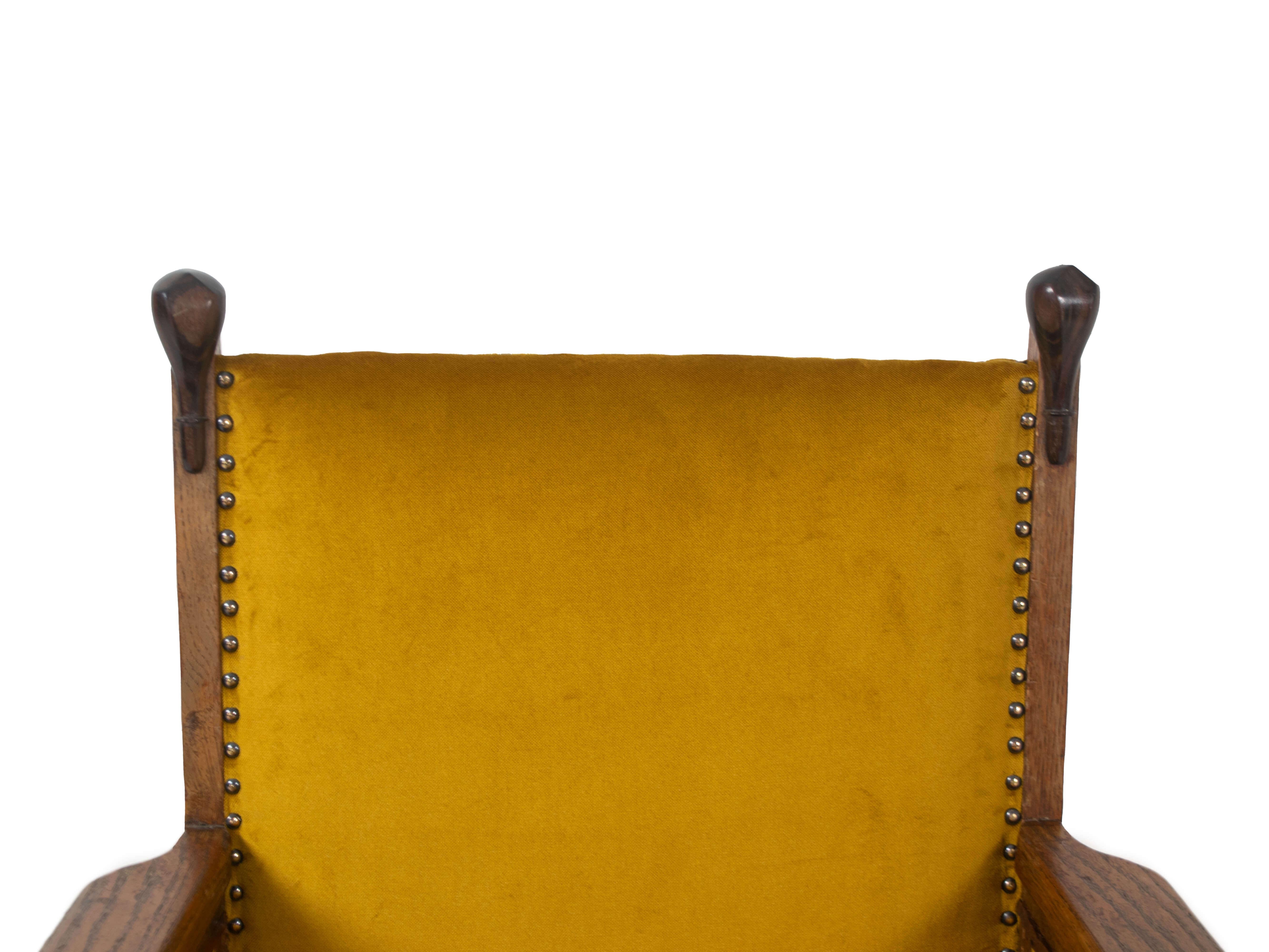 Amsterdam School Arm Chair in Gold Yellow Fabric, Oak and Coromandel, NL, 1930s 3