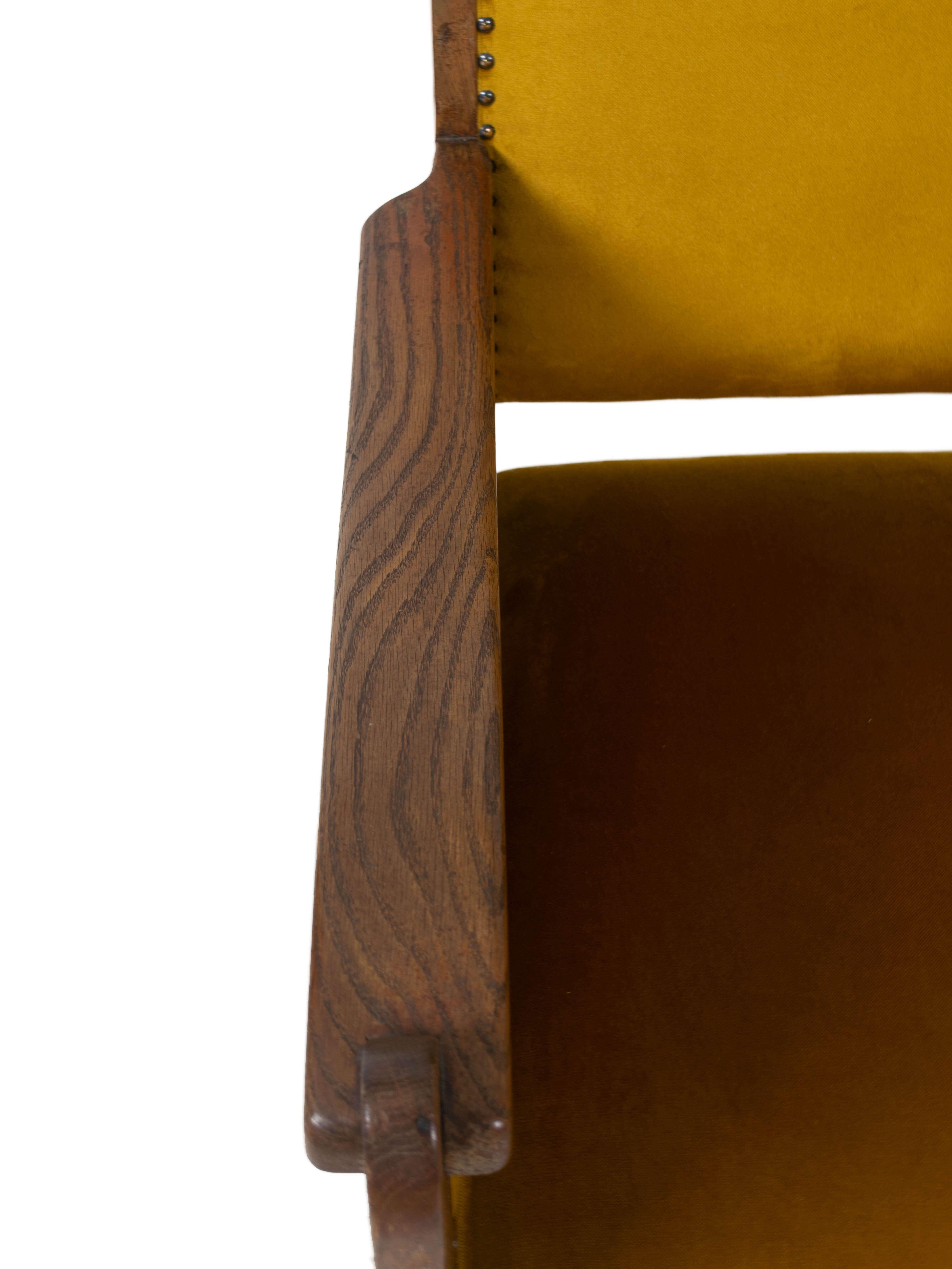 Amsterdam School Arm Chair in Gold Yellow Fabric, Oak and Coromandel, NL, 1930s 2