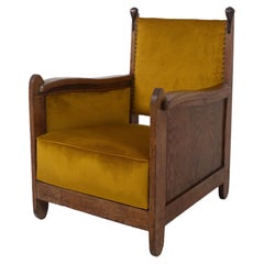 Amsterdam School Arm Chair in Gold Yellow Fabric, Oak and Coromandel, NL, 1930s