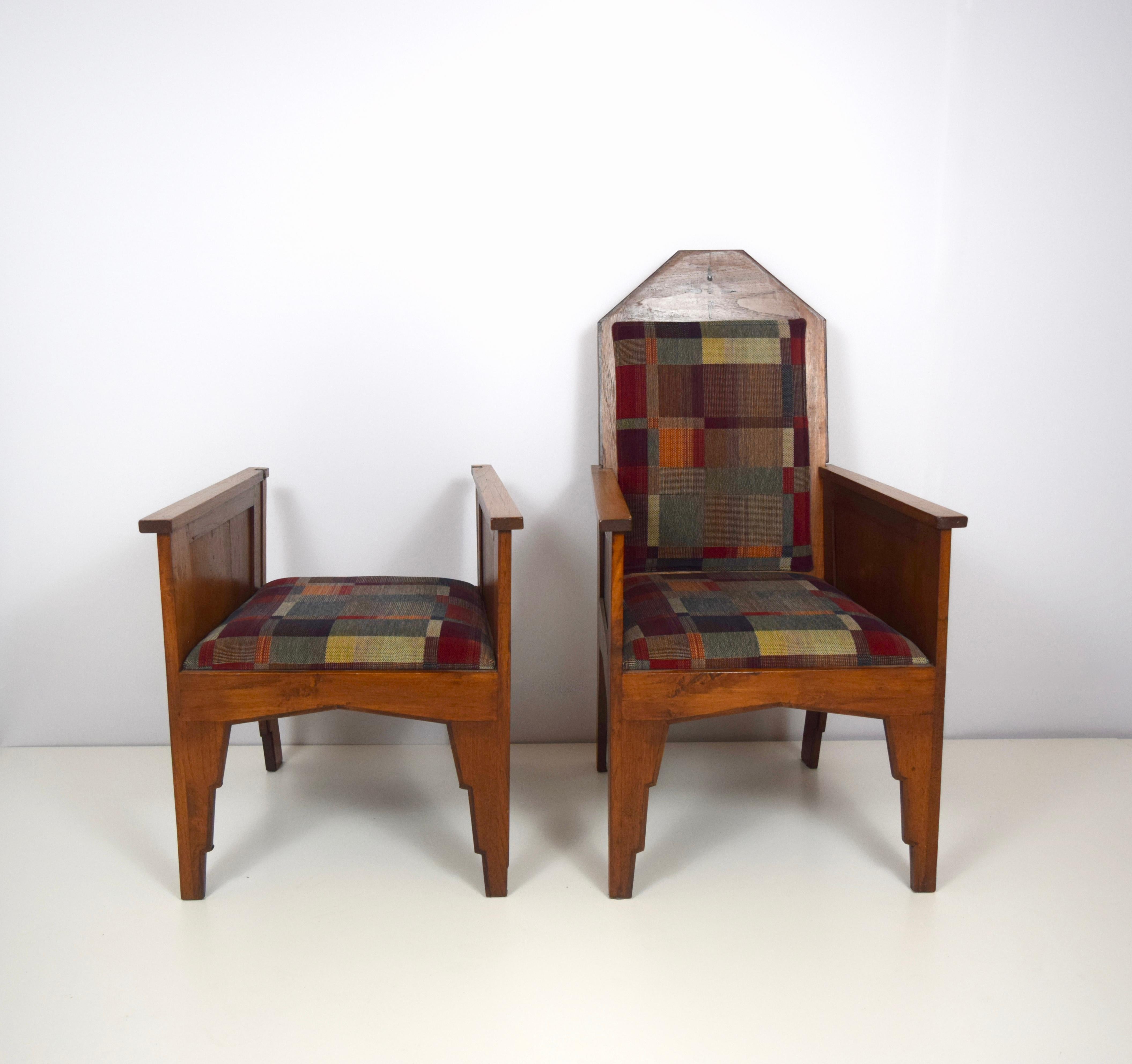 Indonesian Amsterdam School Armchairs, Indonesia 1920s, Set of 2