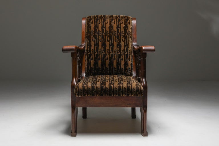 Art Deco Amsterdam School Armchair in Coromandel Wood and Tuchinksi Fabric For Sale