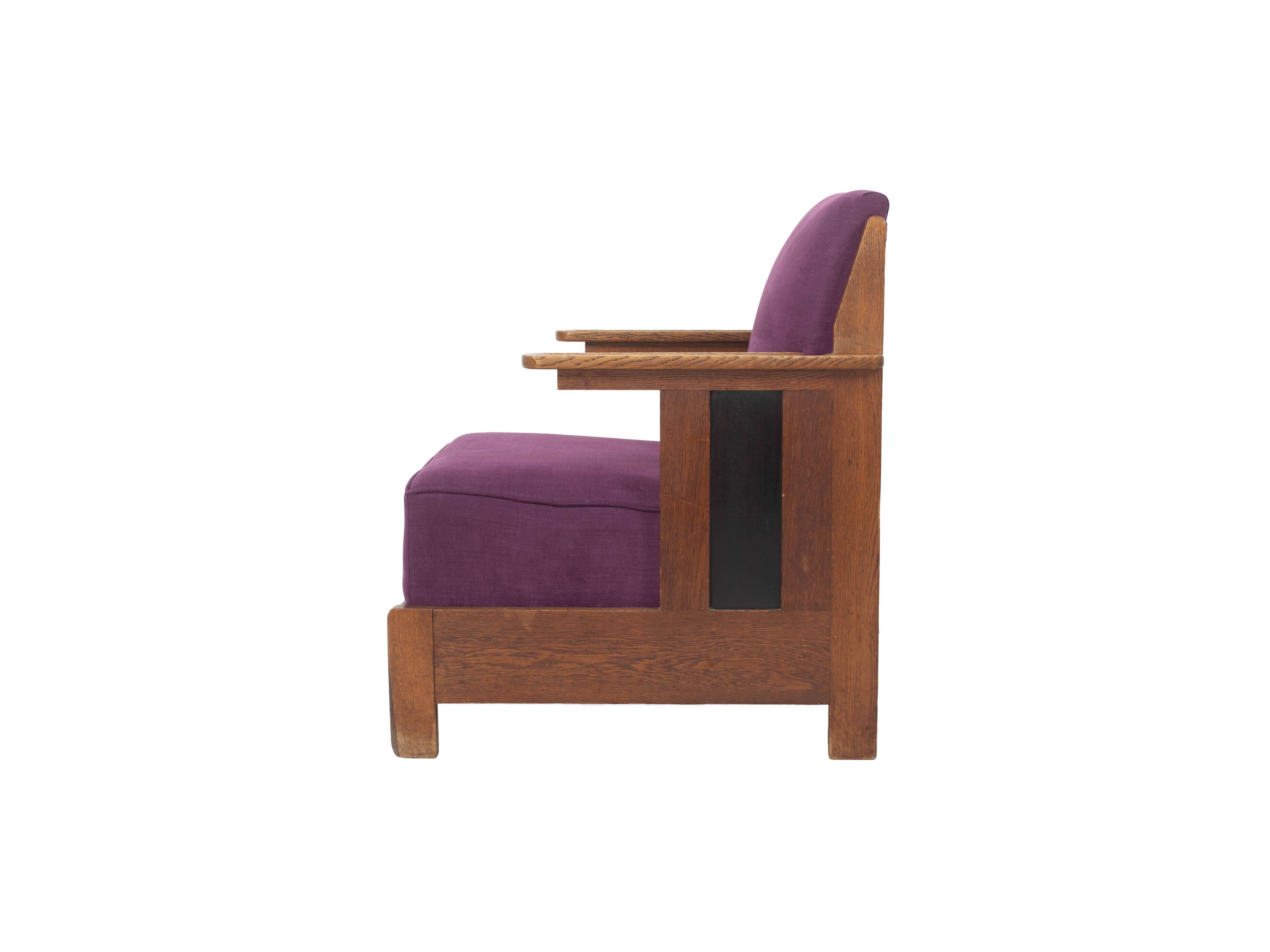 Mid-20th Century Amsterdam School Armchair in Purple Fabric, The Netherlands 1930s