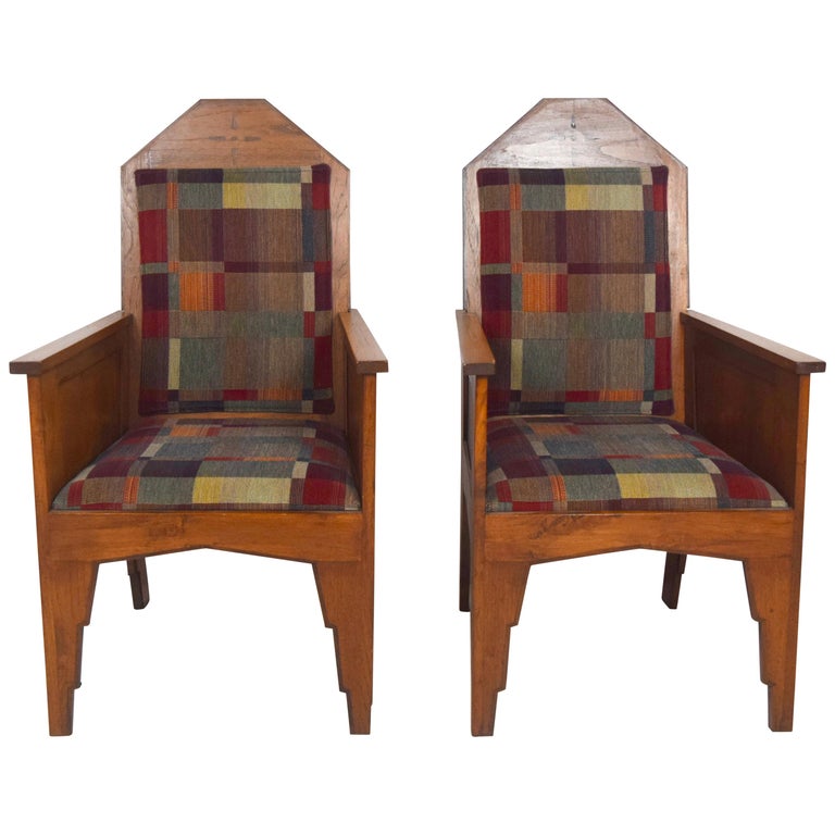 Amsterdam School Armchairs, Indonesia 1920s, Set of 2 For Sale