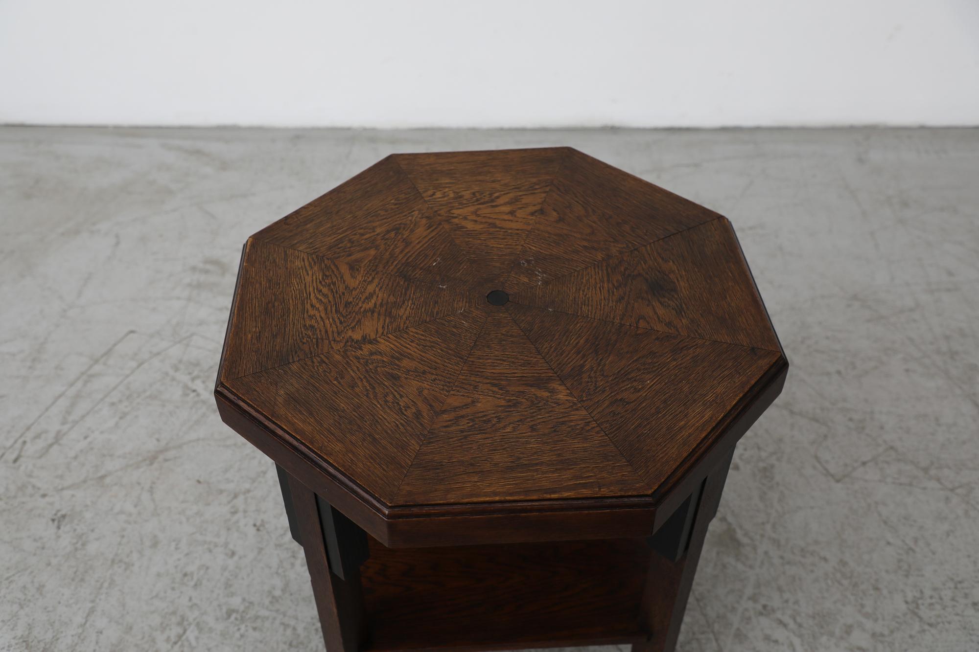 Amsterdam School Art Deco Dark Oak Octagonal Oak Rolling Side Table For Sale 5