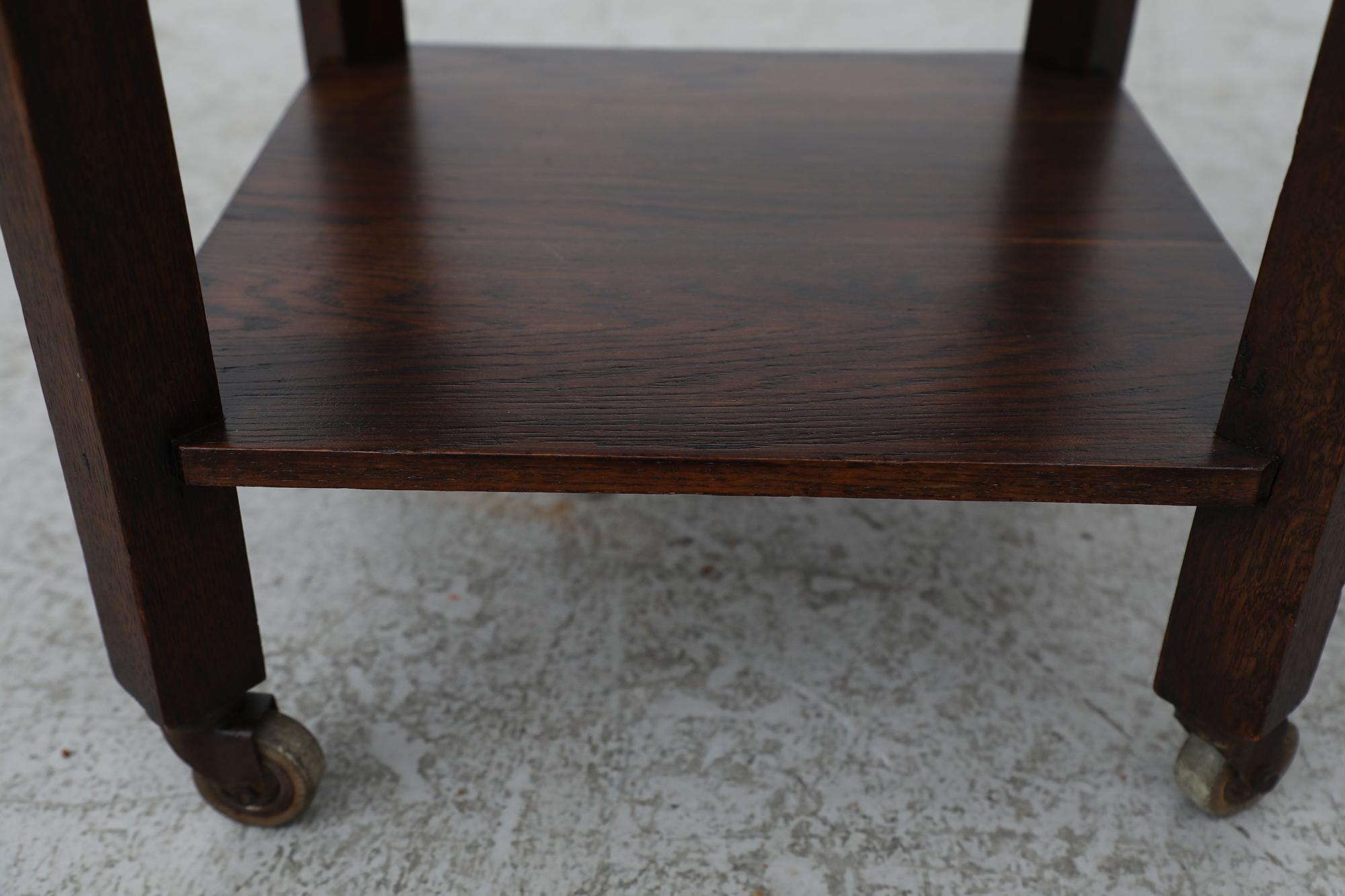 Amsterdam School Art Deco Dark Oak Octagonal Oak Rolling Side Table For ...