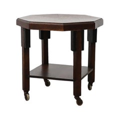 Amsterdam School Art Deco Dark Oak Octagonal Oak Rolling Side Table