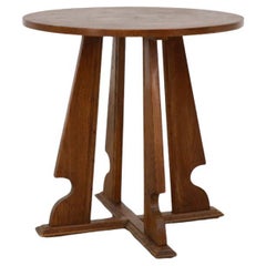 Amsterdam School - Art Deco Oak Side Table with Round Top and 
X
 Base