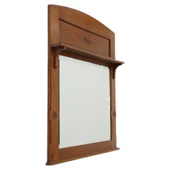 Amsterdam School - Art Deco Oak Wall Hanging Mirror with Shelf and Carved Detail