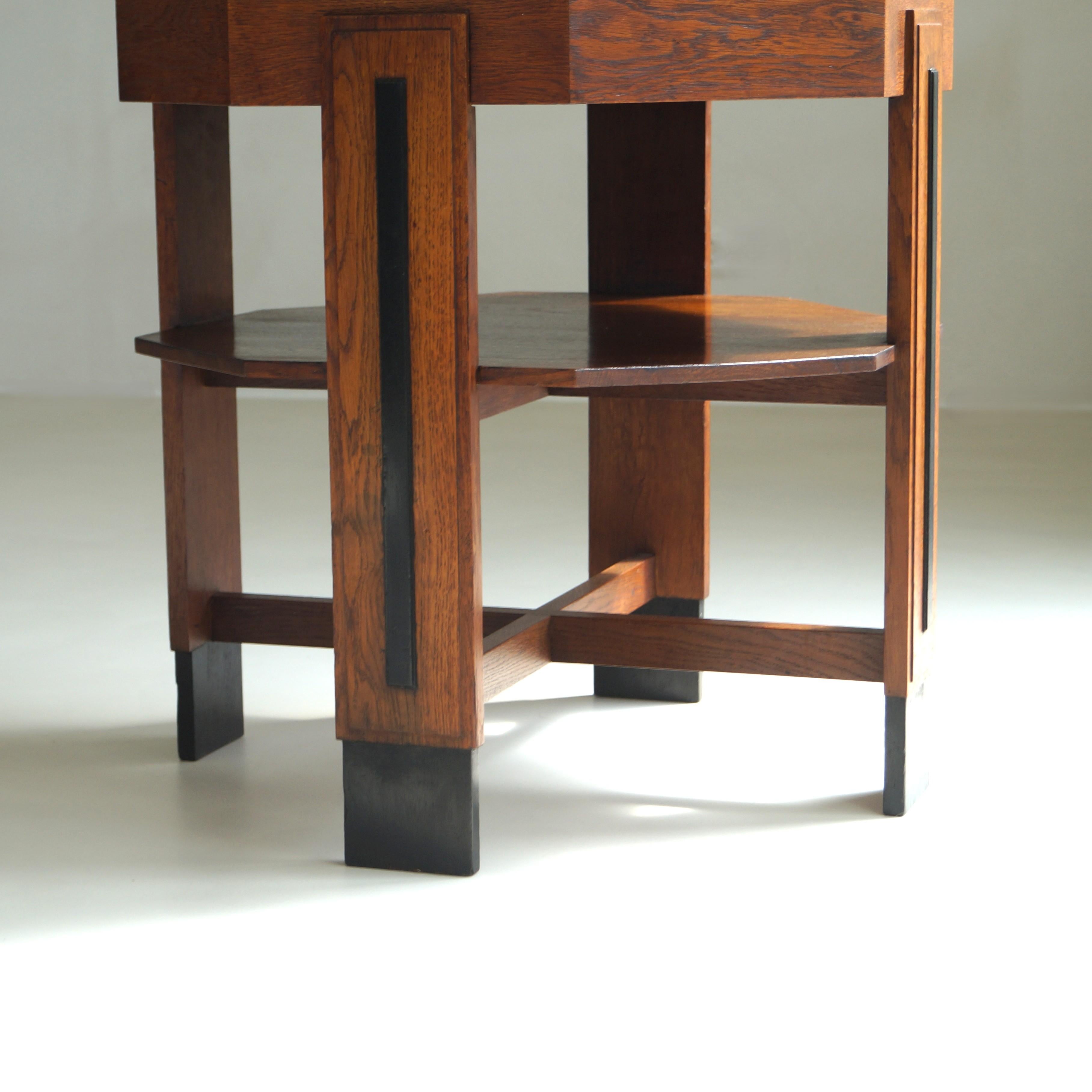 Amsterdam School Art Deco side table in oak with octagonal top, 1920s For Sale 3