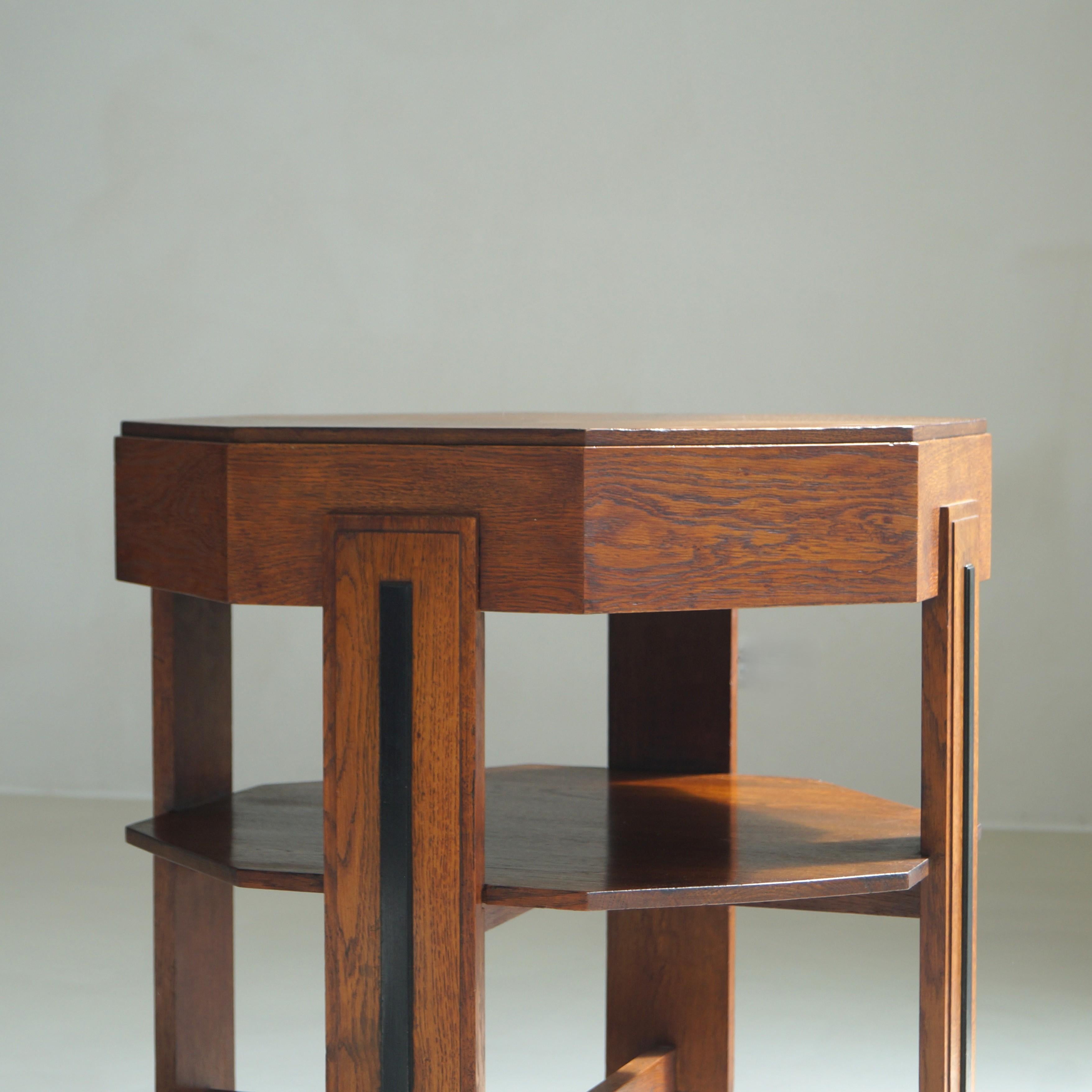 Amsterdam School Art Deco side table in oak with octagonal top, 1920s For Sale 4
