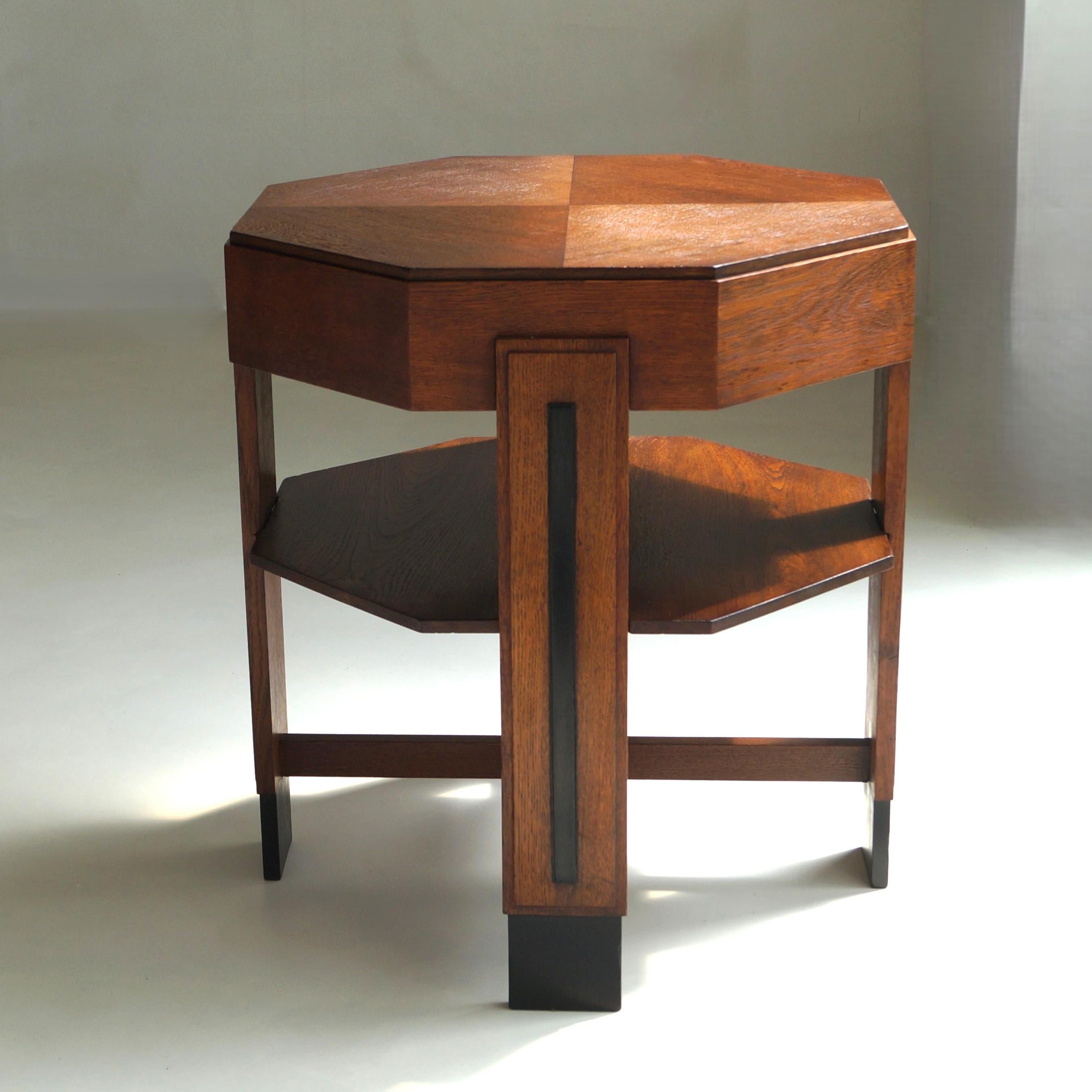 Amsterdam School Art Deco side table in oak with octagonal top, 1920s For Sale 5