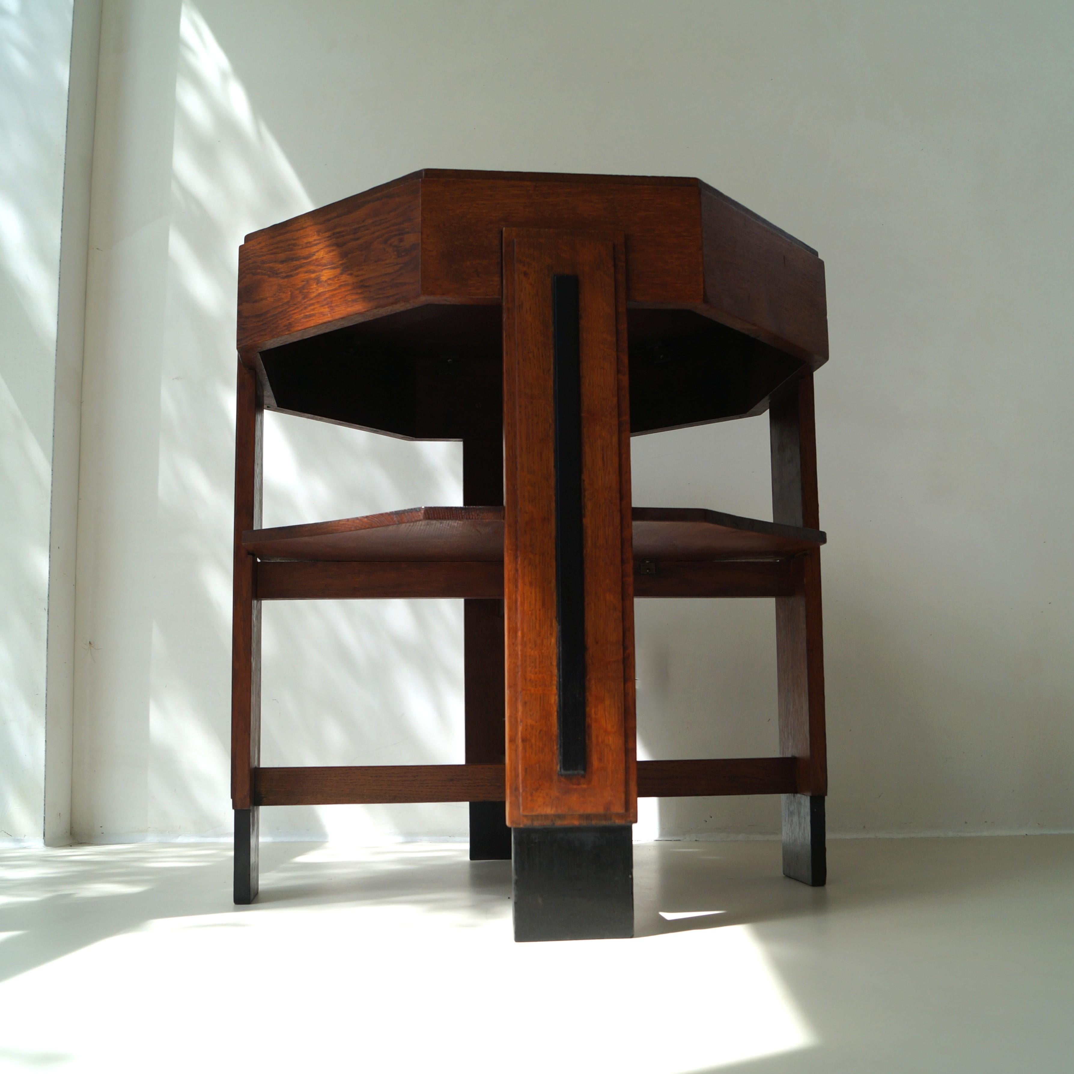 Amsterdam School Art Deco side table in oak with octagonal top, 1920s For Sale 6
