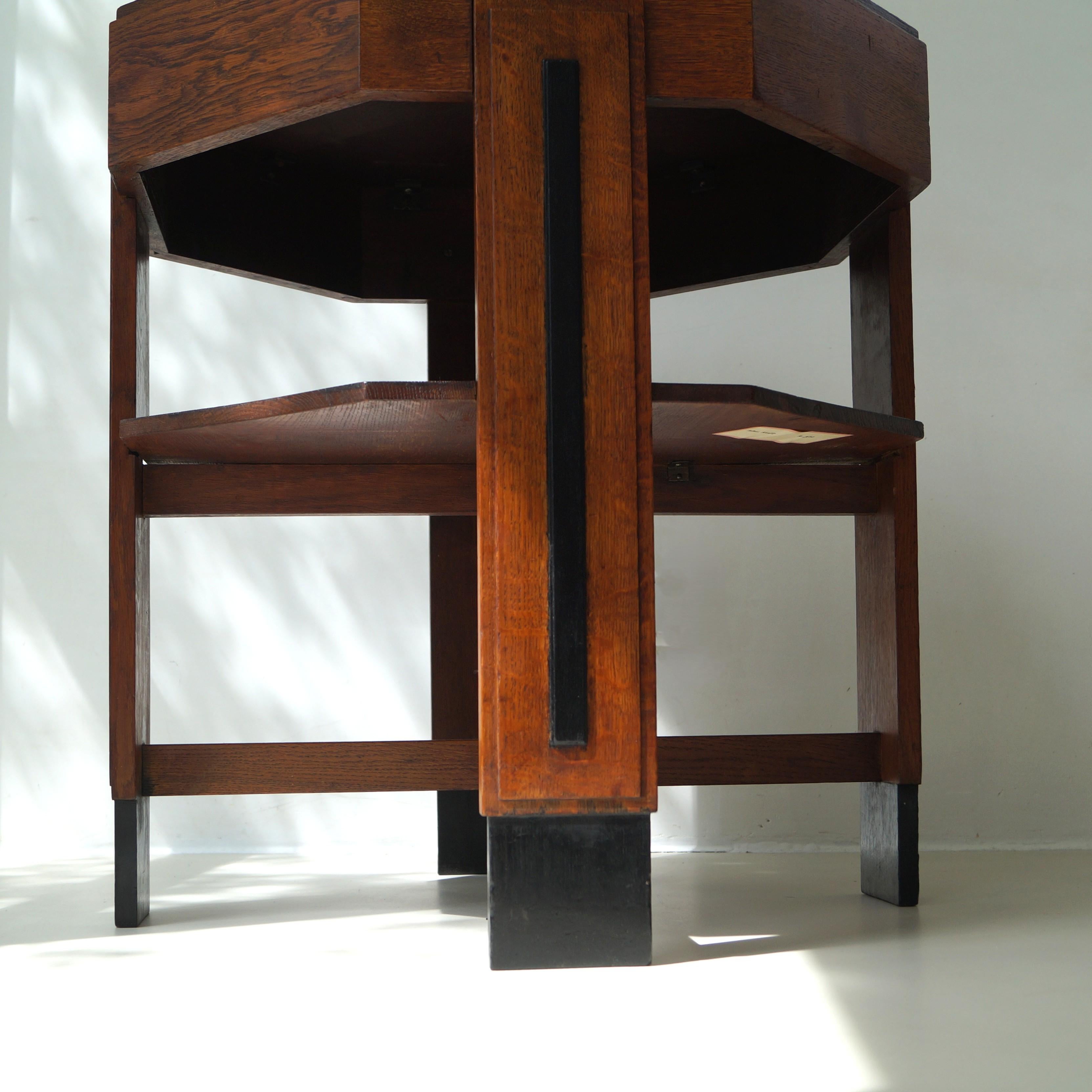 Amsterdam School Art Deco side table in oak with octagonal top, 1920s For Sale 7