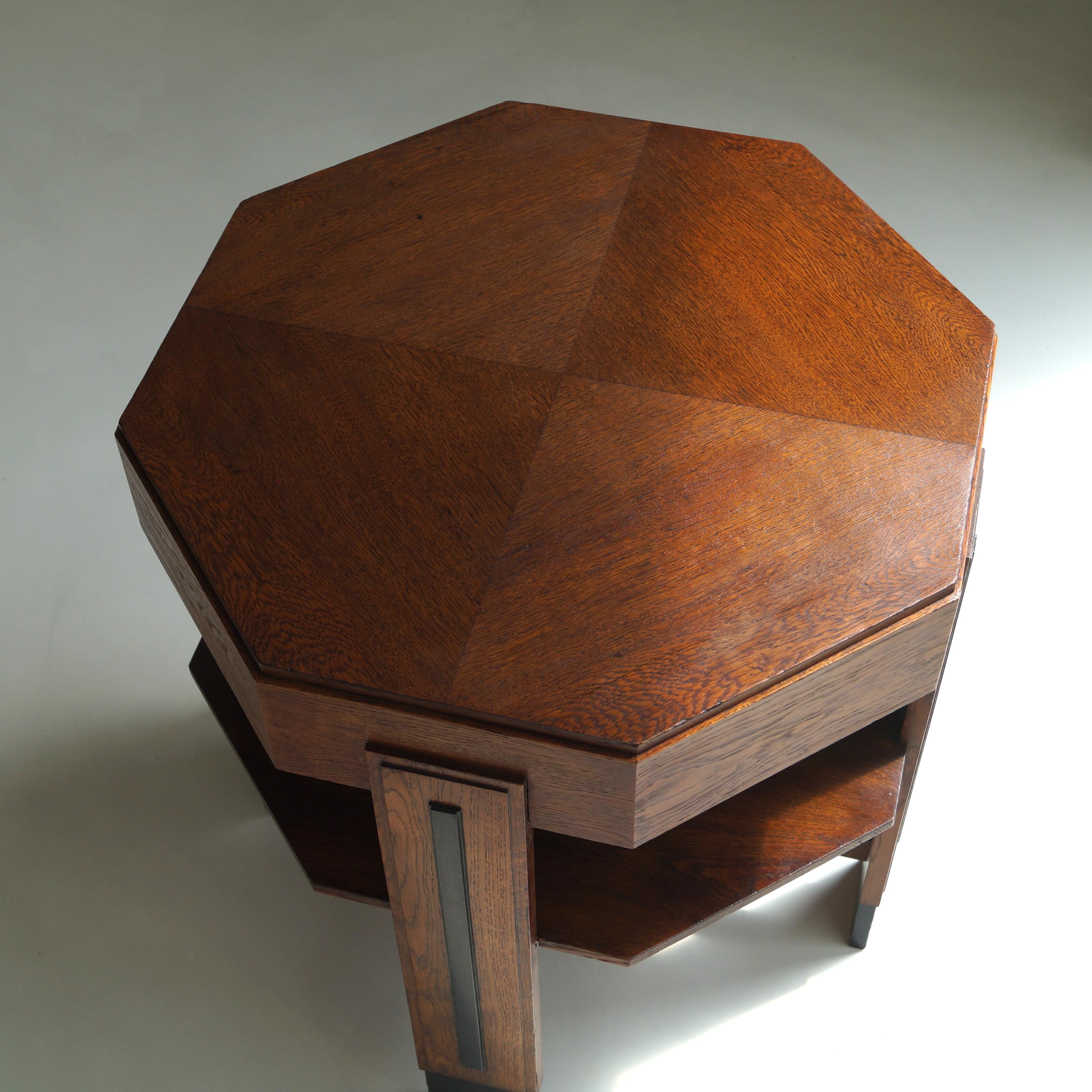 Amsterdam School Art Deco side table in oak with octagonal top, 1920s For Sale 9