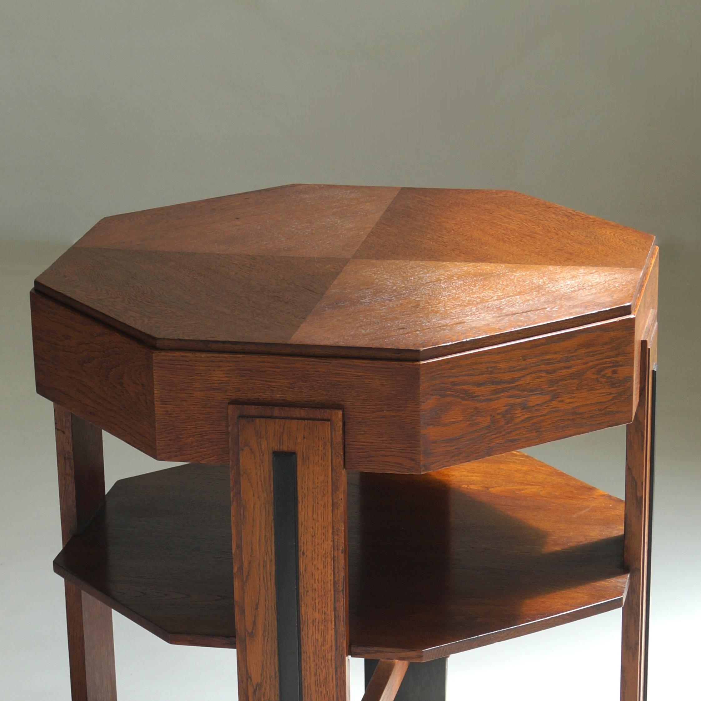 Dutch Amsterdam School Art Deco side table in oak with octagonal top, 1920s For Sale