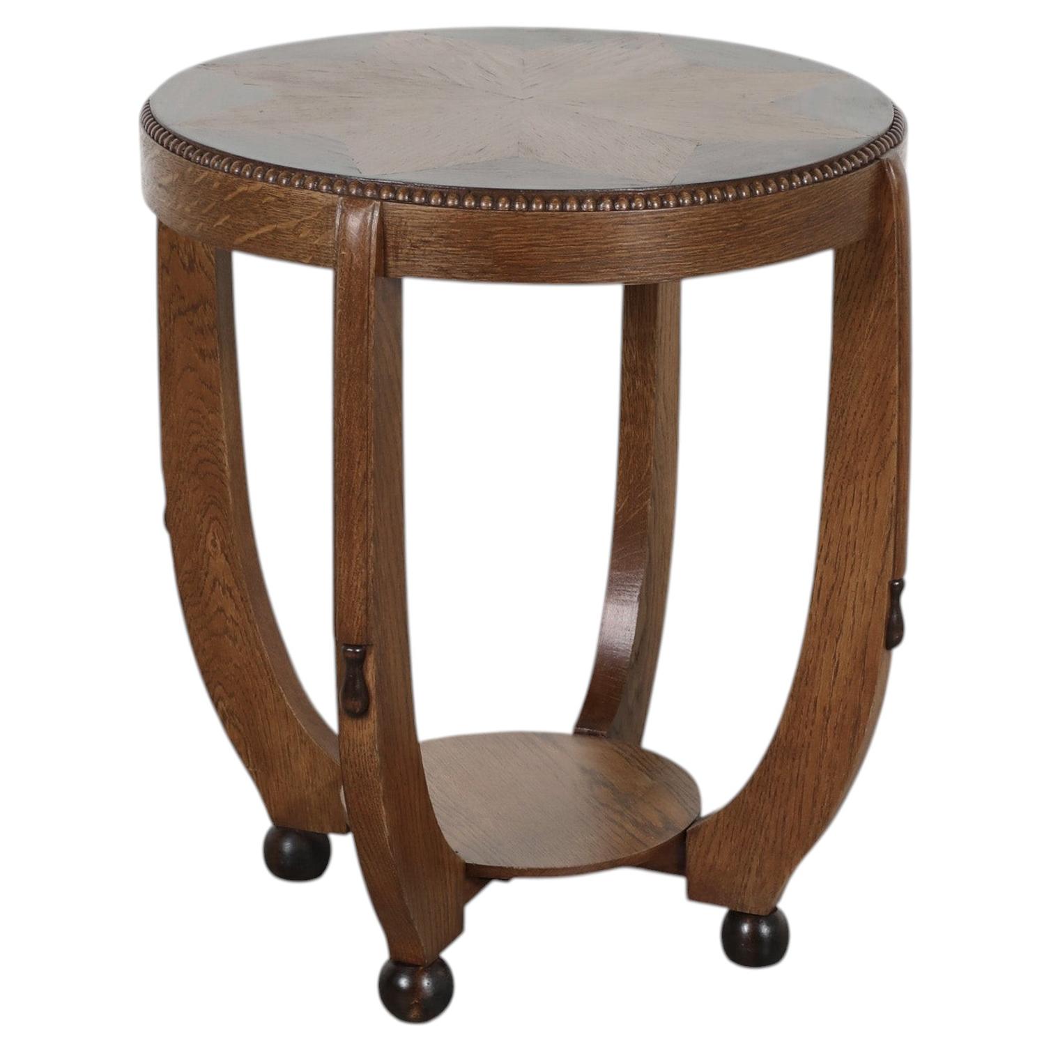 Amsterdam School Art Deco Two-Tier Oak Side Table with Inlaid Top
