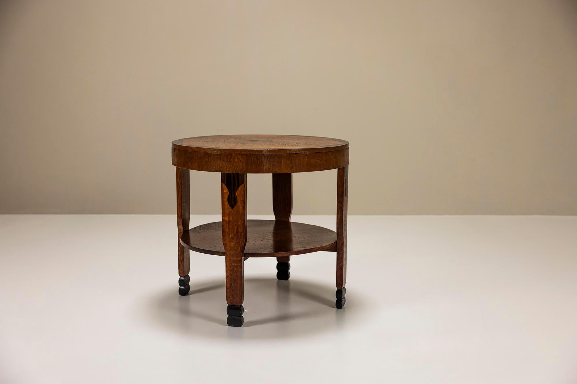 Art Deco Amsterdam School Coffee Table in Oak and Coromandel Details, 1930s For Sale