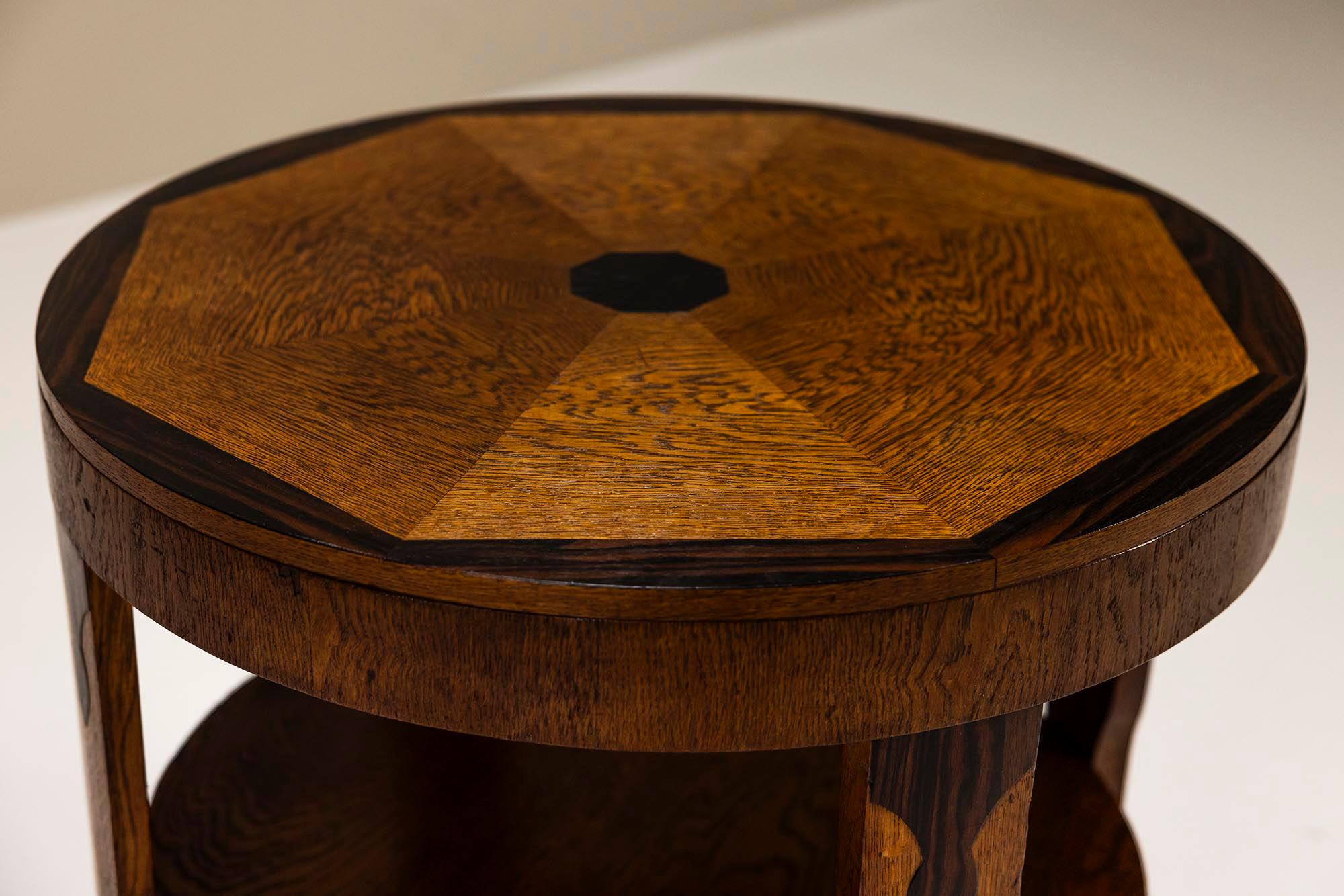 Mid-20th Century Amsterdam School Coffee Table in Oak and Coromandel Details, 1930s For Sale