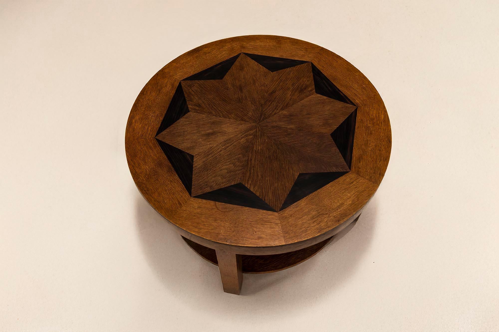 Oak Amsterdam School Coffee Table with Star-shaped Top, The Netherlands 1930s For Sale