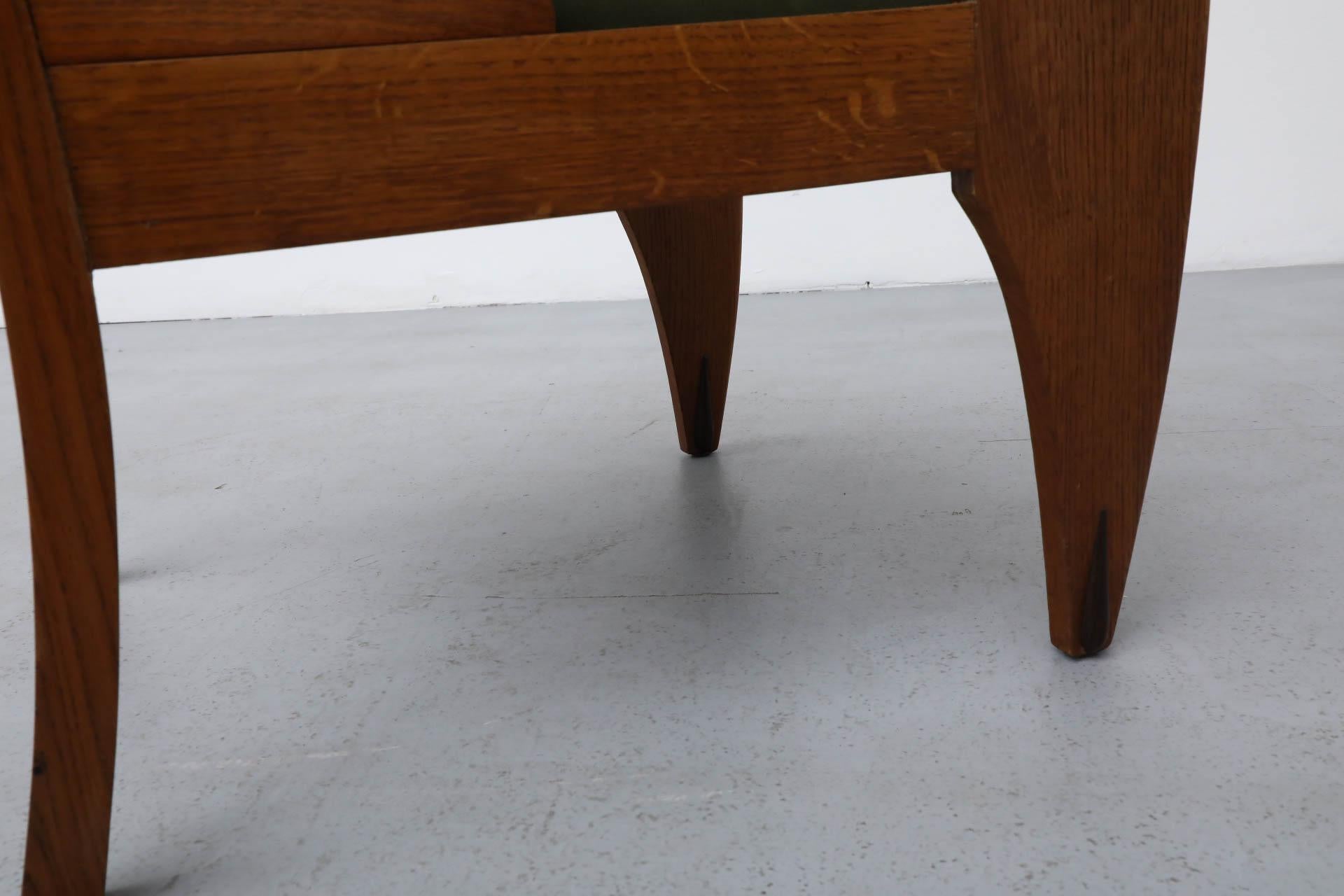 Amsterdam School Deco Oak Chair with Emerald Velvet Upholstery and Leather Lace 4
