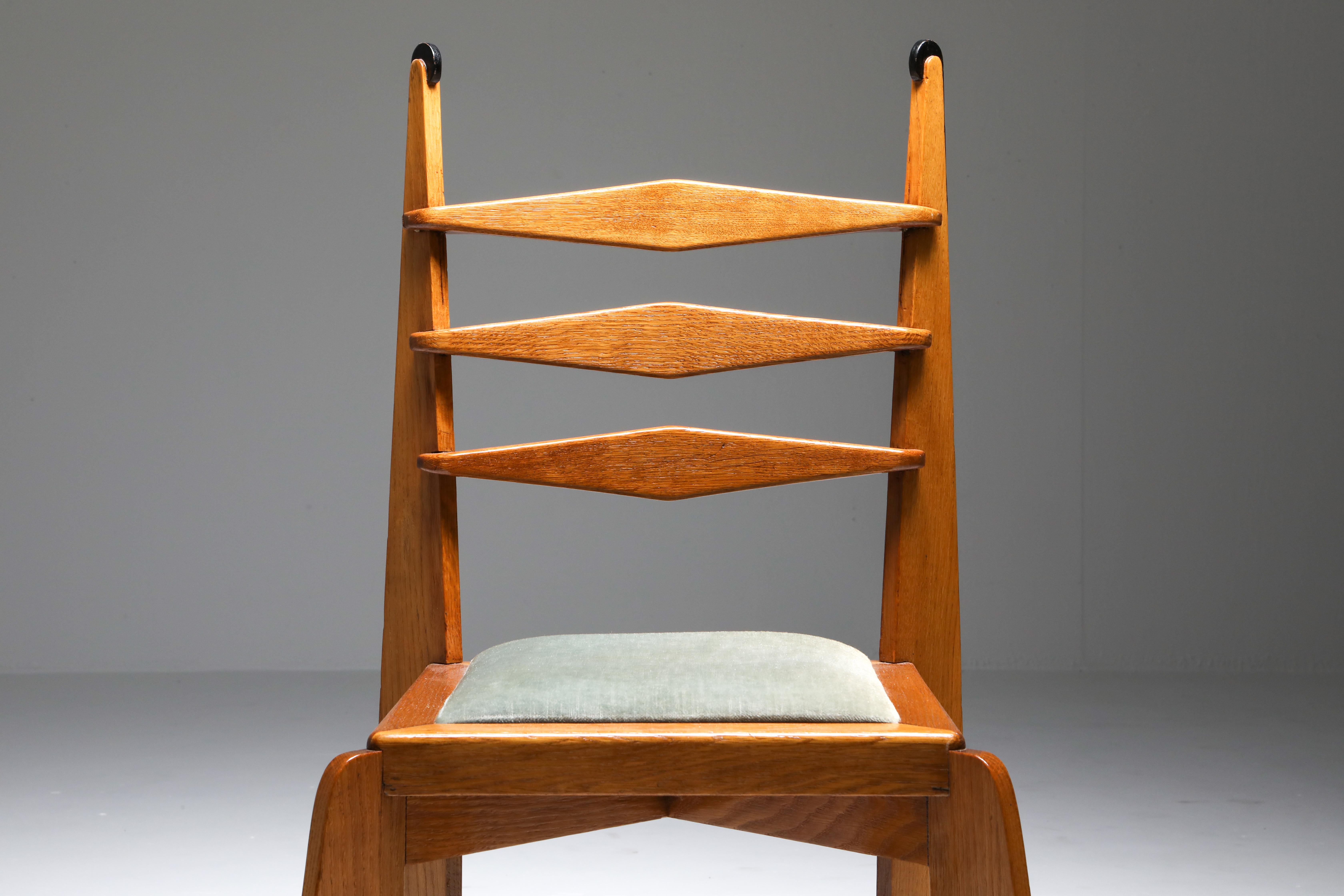 Amsterdam School Dutch Art Deco Expressive Chairs in Oak, Set of Six 4