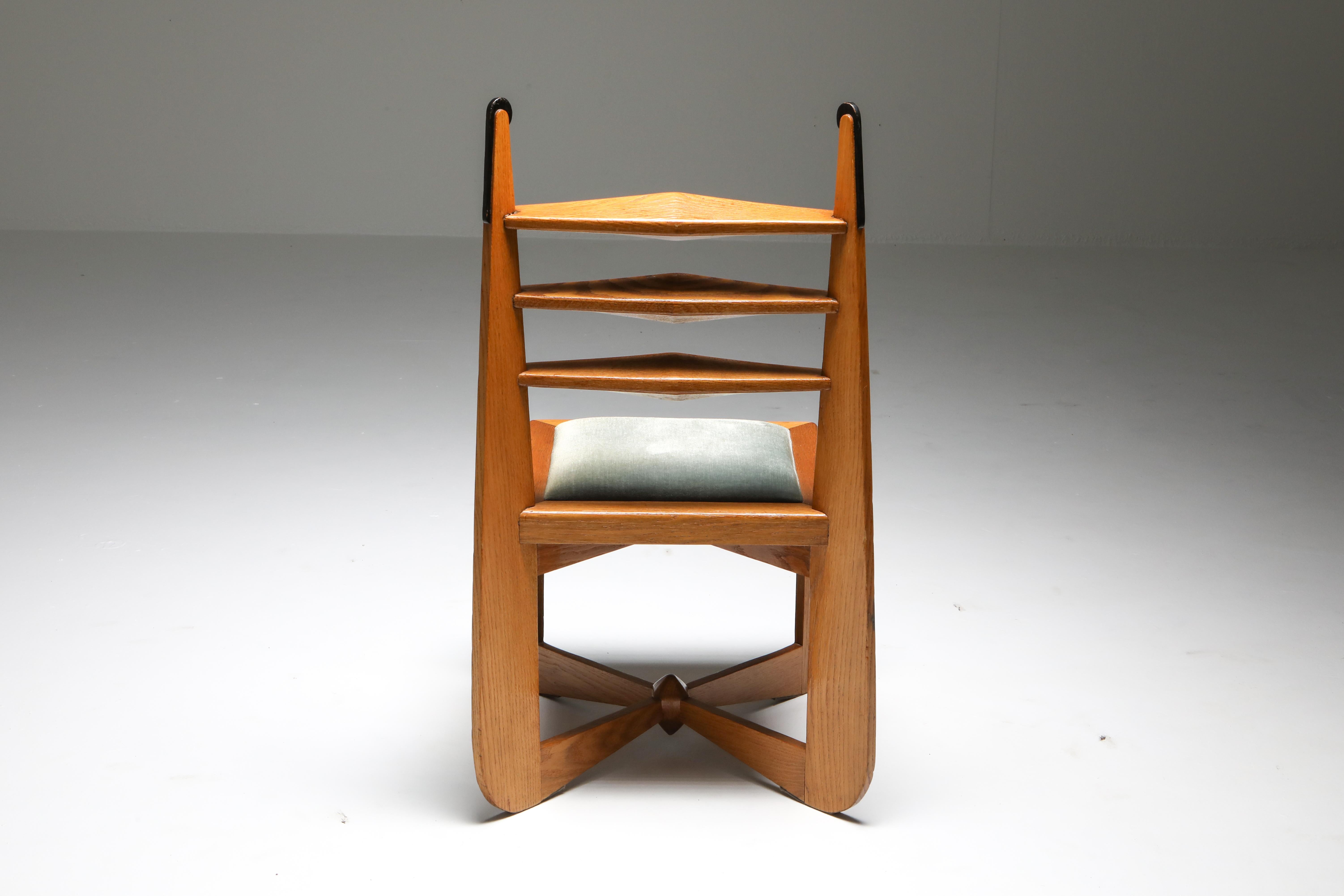 Amsterdam School Dutch Art Deco Expressive Chairs in Oak, Set of Six 5