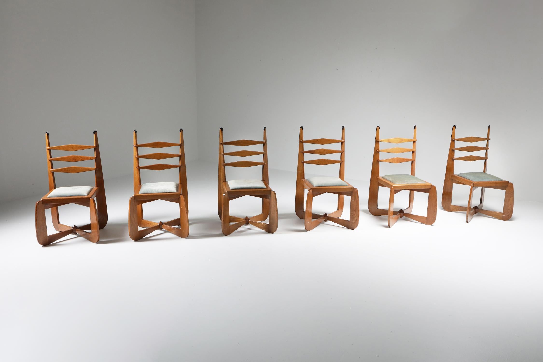 Amsterdam School Dutch Art Deco Expressive Chairs in Oak, Set of Six 8