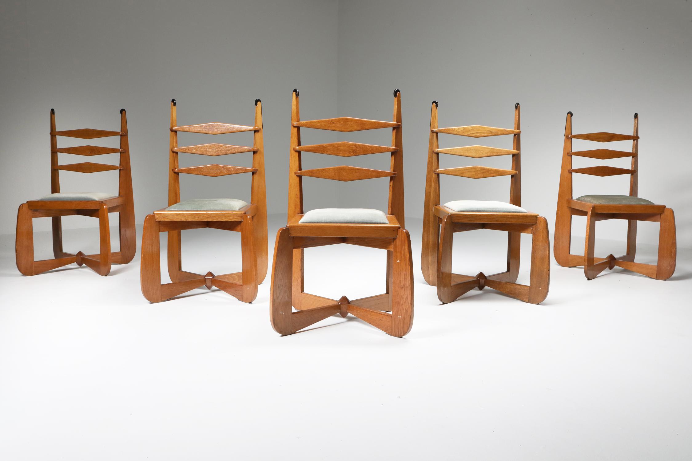 Amsterdam School Dutch Art Deco Expressive Chairs in Oak, Set of Six 9