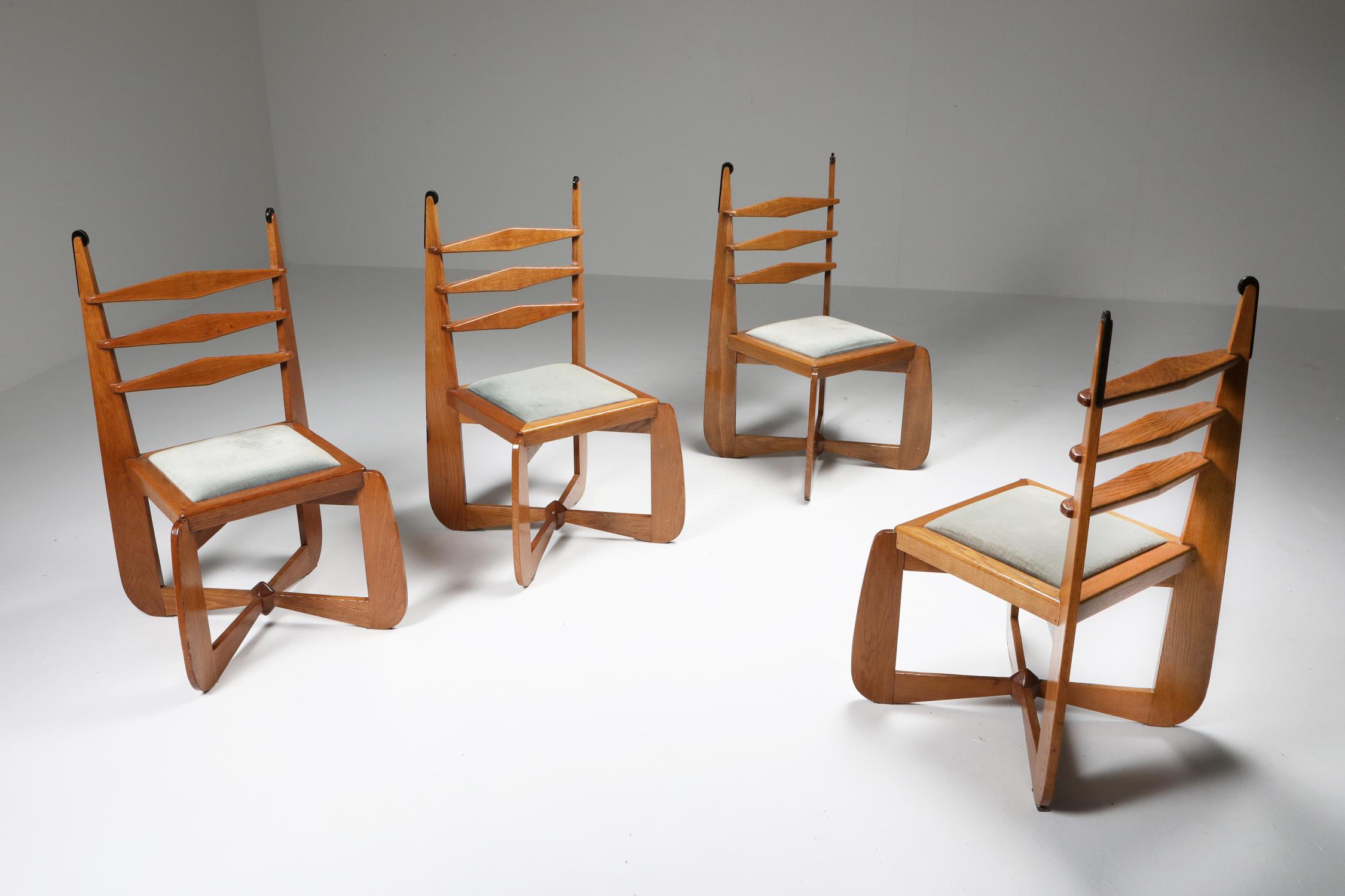 Amsterdam School Dutch Art Deco Expressive Chairs in Oak, Set of Six 10