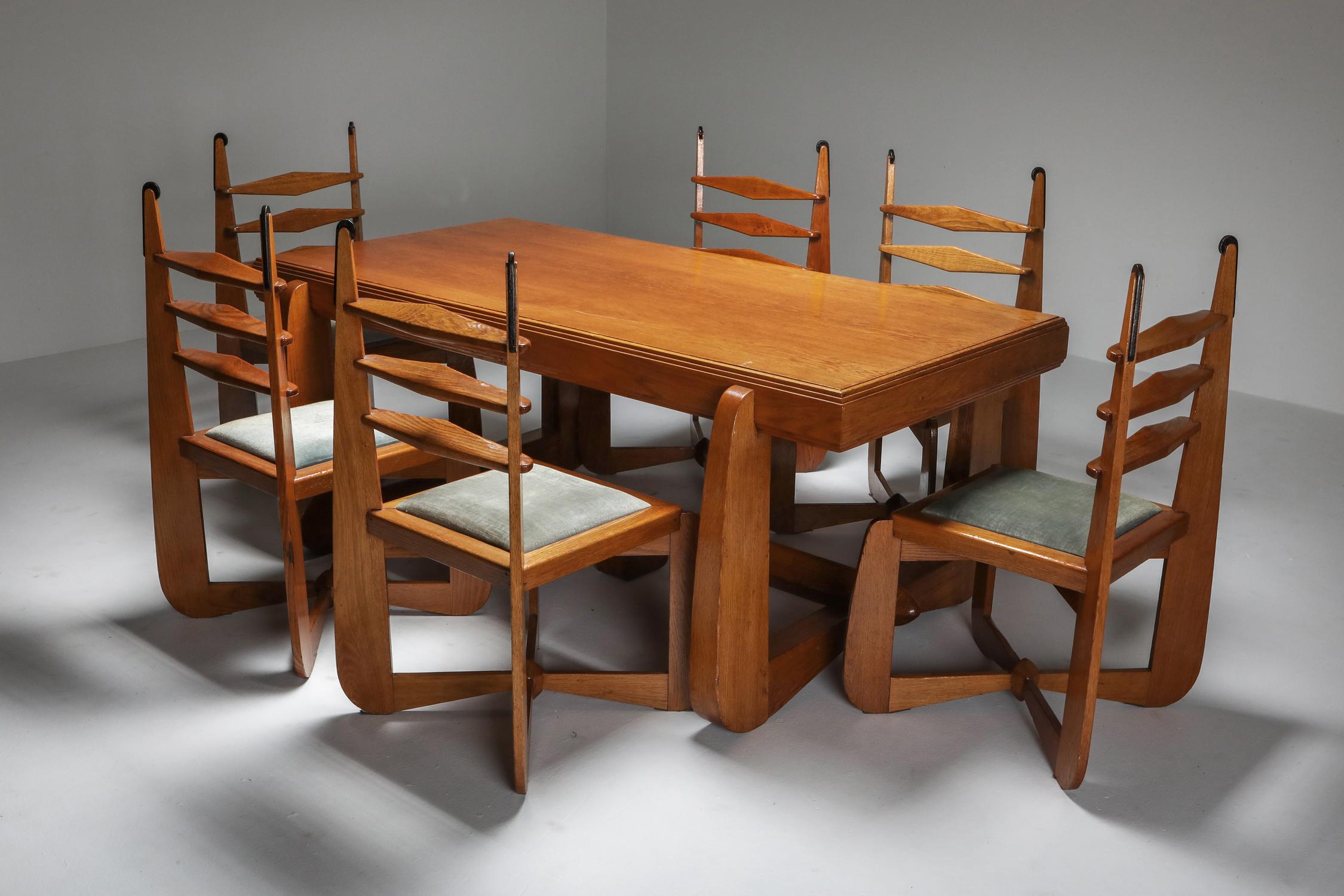 Amsterdam School Dutch Art Deco Expressive Chairs in Oak, Set of Six 14